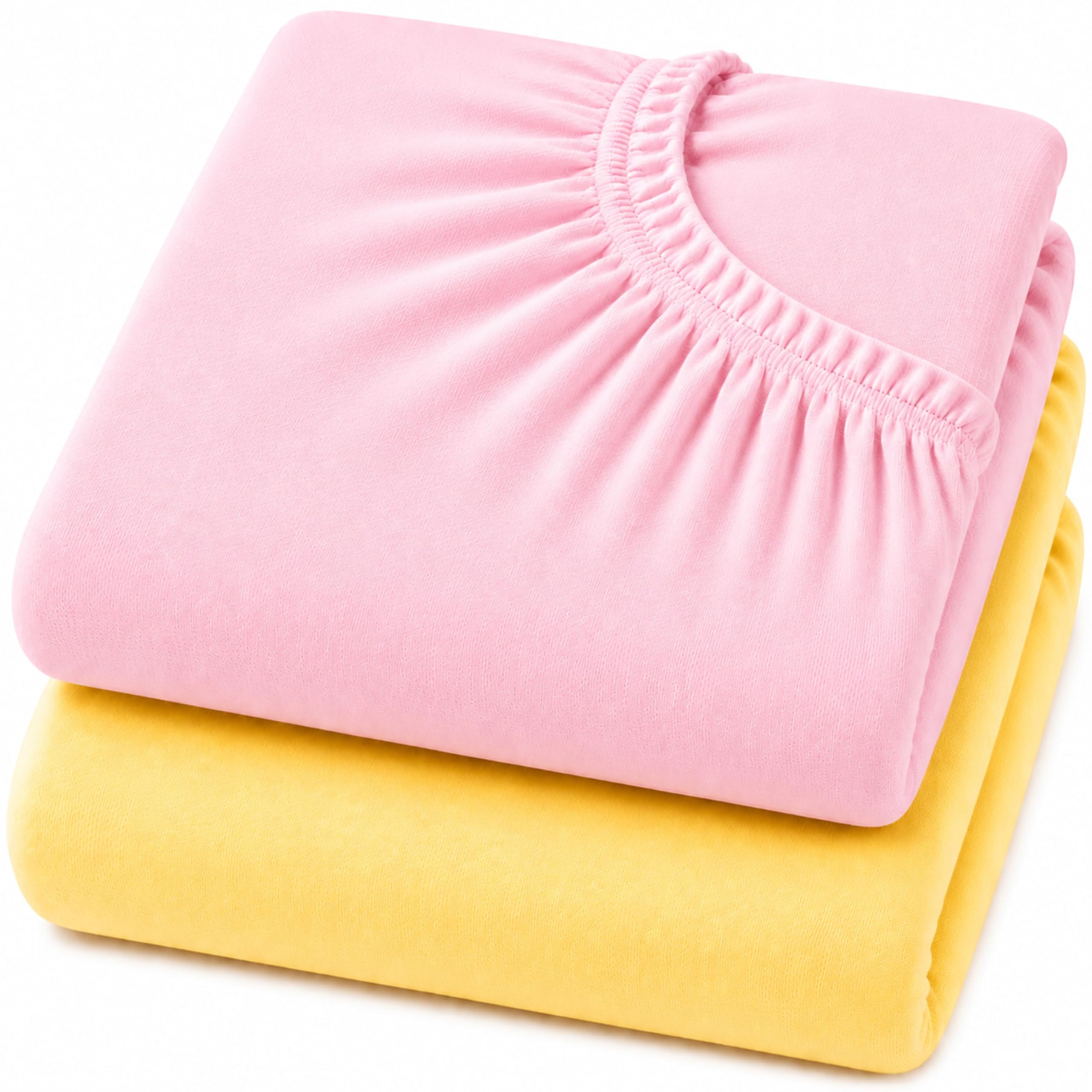 Dudu N Girlie Next to Me Crib Sheets 85x51cm – Pink & Yellow, 2 Pack, 100% Jersey Cotton Fitted Bedding for Bedside & Co-Sleeping Cribs