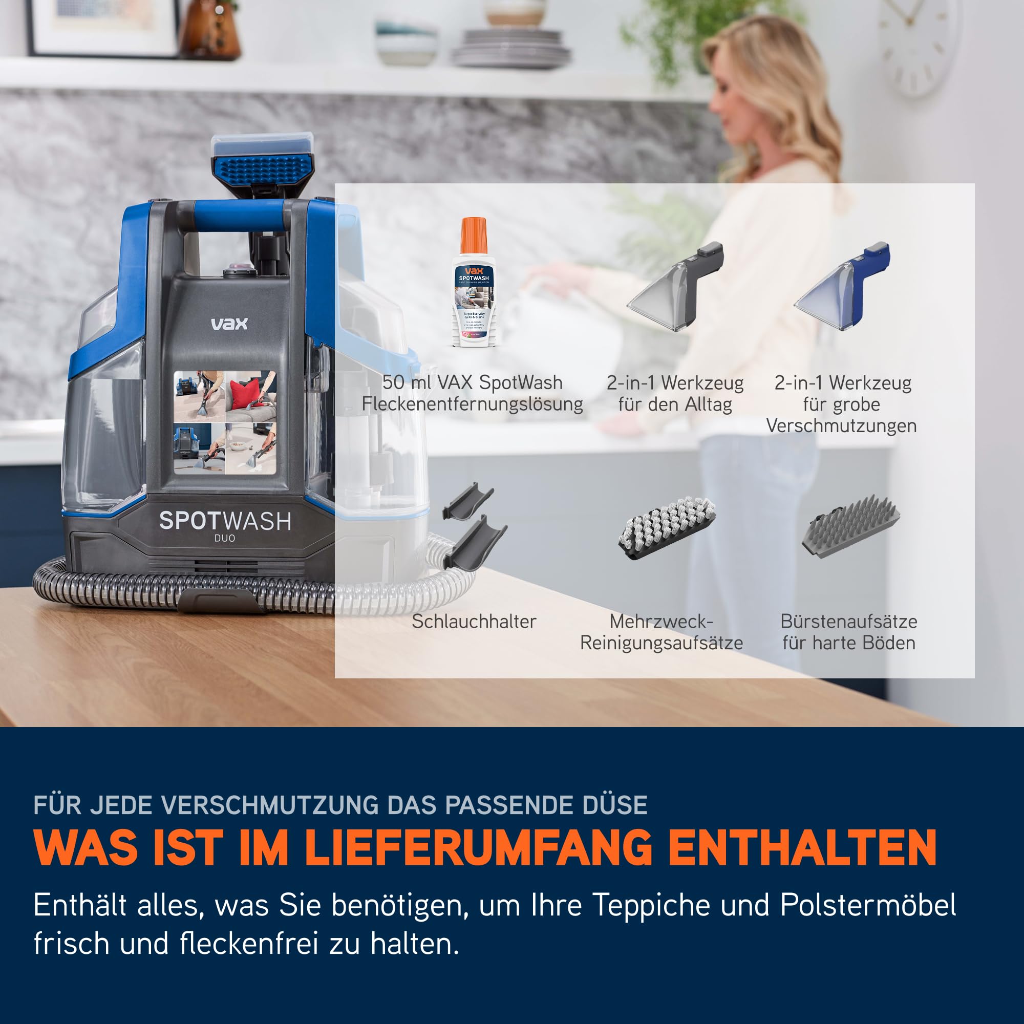 Vax SpotWash Duo Fleckenreiniger – Teppich- und Polsterreiniger Gerät mit Haustier-Aufsatz, Zubehör für die tägliche Reinigung, Multi-Oberflächen-Düsen und Reinigungslösung