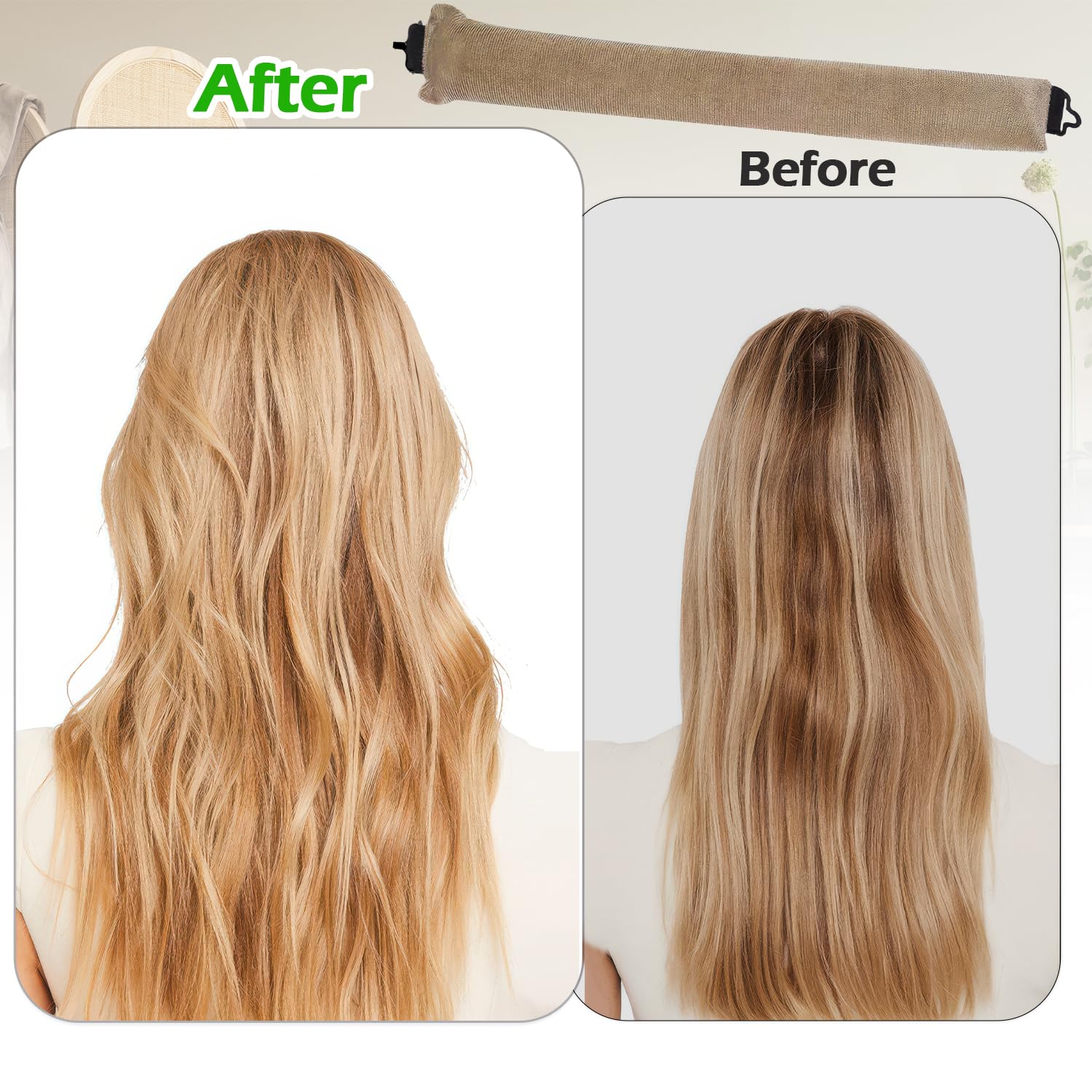4PCS Hair Rollers Curler Headband Heatless Curlers with Square Headscarf No Heat Overnight Curls for Long Hair (Khaki) - Image 3
