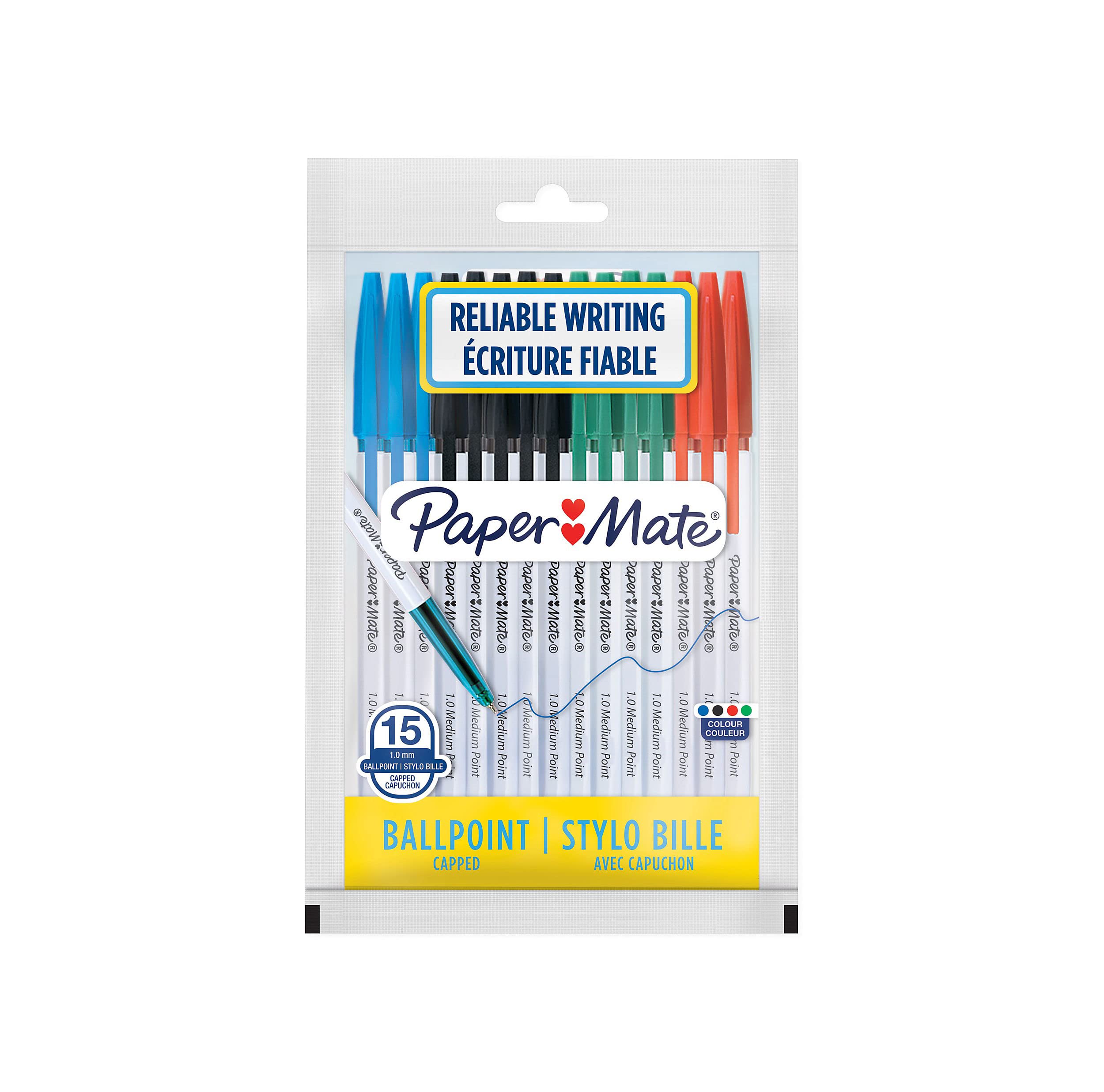 Paper Mate 045 Ballpoint Pens | Medium Point (1.0 mm) | Assorted Ink | 15 Count