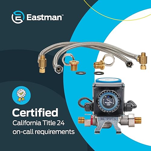 Miniatura 10 de Eastman Nevercold - Kit de bomba de recirculación universal para calentador de agua caliente de 34 pulgadas, latón, 70600