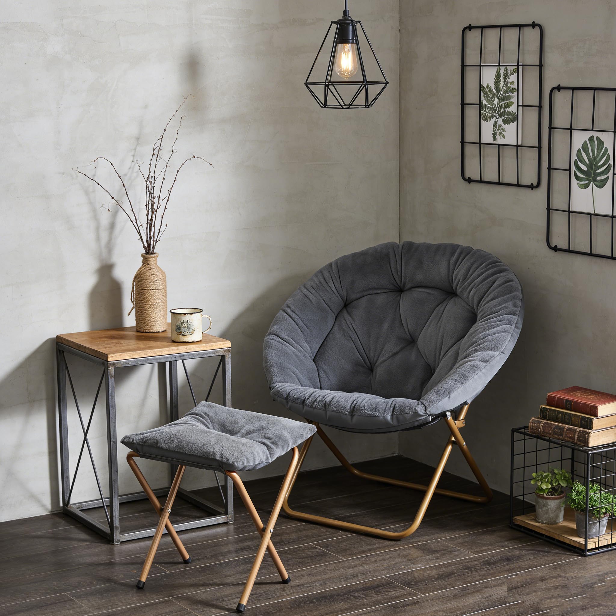 Amazon.com: Magshion Folding Saucer Chair for Adults with Ottoman