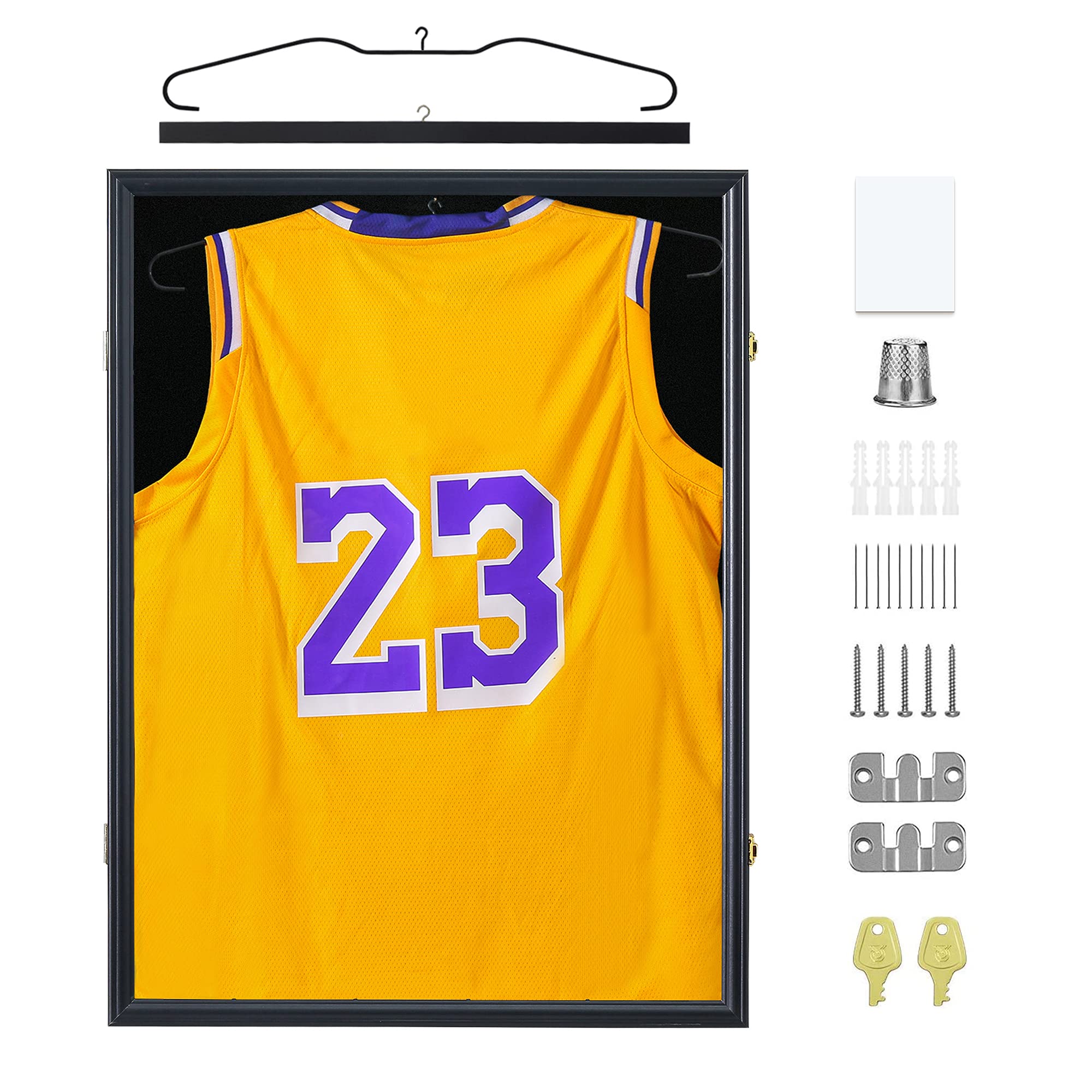 TemgeeJersey Frame Display Case 2XL Jersey Display Frame Jersey Shadow  Box for Baseball Basketball Football Soccer Sports Shirts,Black Lock UV