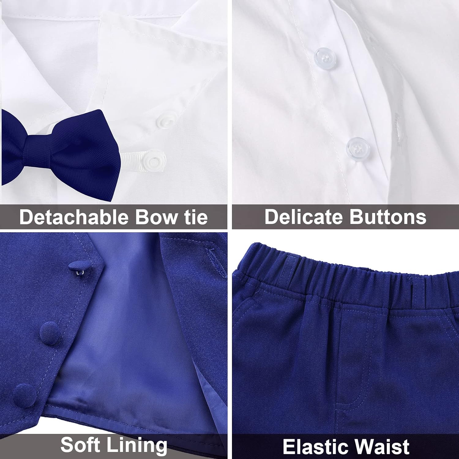 A&J DESIGN Toddler 4-Piece Formal Suits Baby Boy Gentleman Outfit with Dress Shirt, Bow Tie, Vest, Pants and Flat Hat - Image 5
