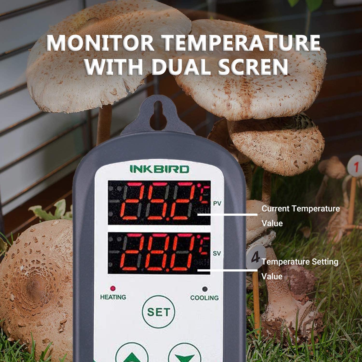 Inkbird ITC-308 Prise Thermostat Numérique avec 2 Relais 220V Sonde, Controleur Température Chauffage Refroidissement pour Terrarium,Reptile,Incubateur,Serre,Couveuse,Brassage
