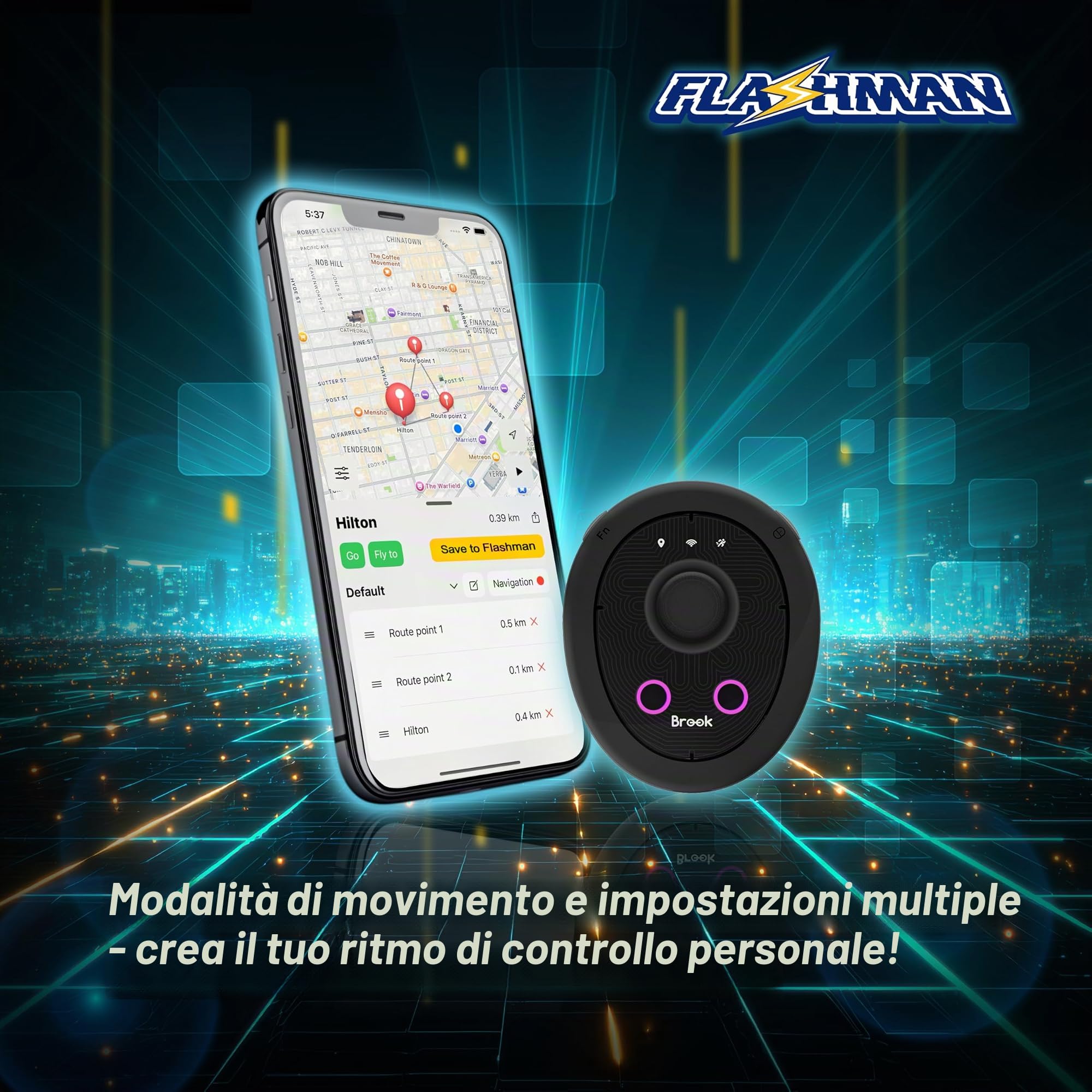 Brook Flashman - Joystick da gioco GPS virtuale per iPhone iOS, controller di posizione Bluetooth compatibile con Pocket Monster e Location Mobile Games, Smart Roaming, nessun jailbreak (versione