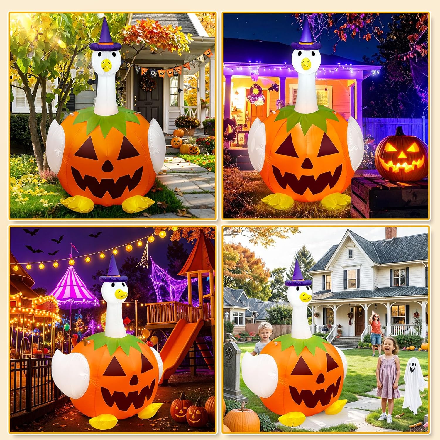AerWo 5FT Halloween Inflatables Outdoor Decoration, Halloween Goose Inflatable Pumpkins for Yard Built-in LED Lights, Pumpkin Blow Up for Lawn Garden Party Indoor Decor