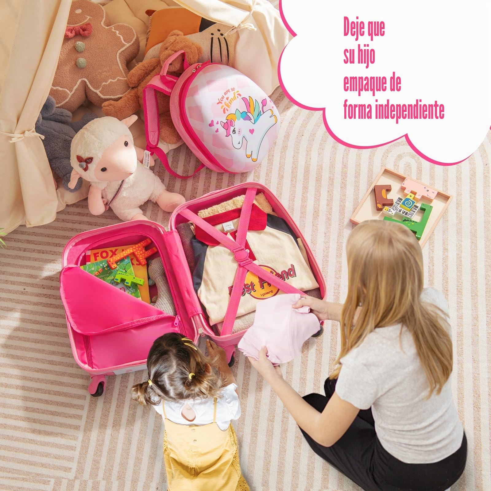 GOPLUS 2 TLG. Maleta Infantil con Mochila para niños, maletín de Viaje para niños Trolly Equipaje
