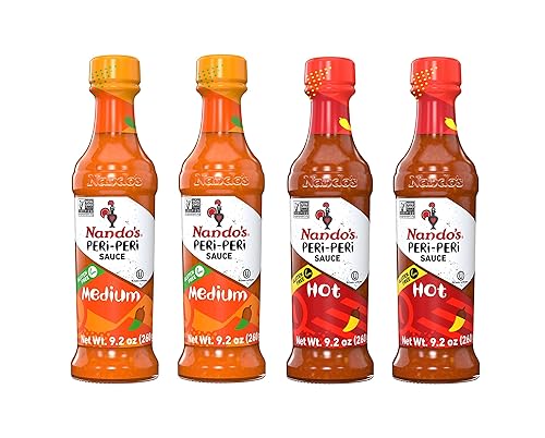 Miniatura 1 de Nando's PERi-PERi - Paquete variado de salsas Intermedio, Picante, Con ajo, Limón y hierbas. Sin gluten. Libre de OGM. 4.7 oz (4 unidades).