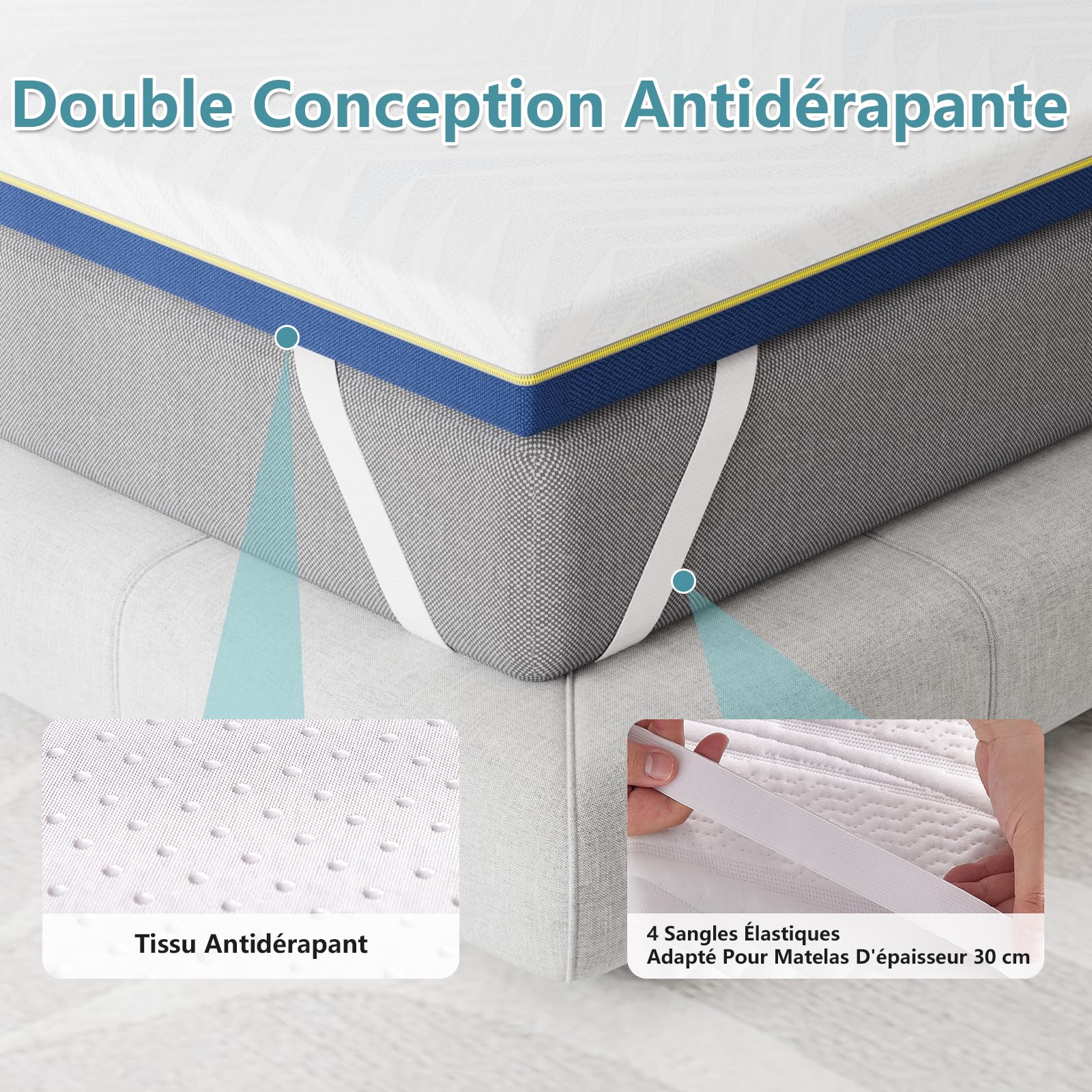 Surmatelas Mémoire de Forme Gel 160x200 cm, 7.5 cm Épaisseur, Haute Densité, Housse Hypoallergénique (Surmatelas 160x200x7.5cm)