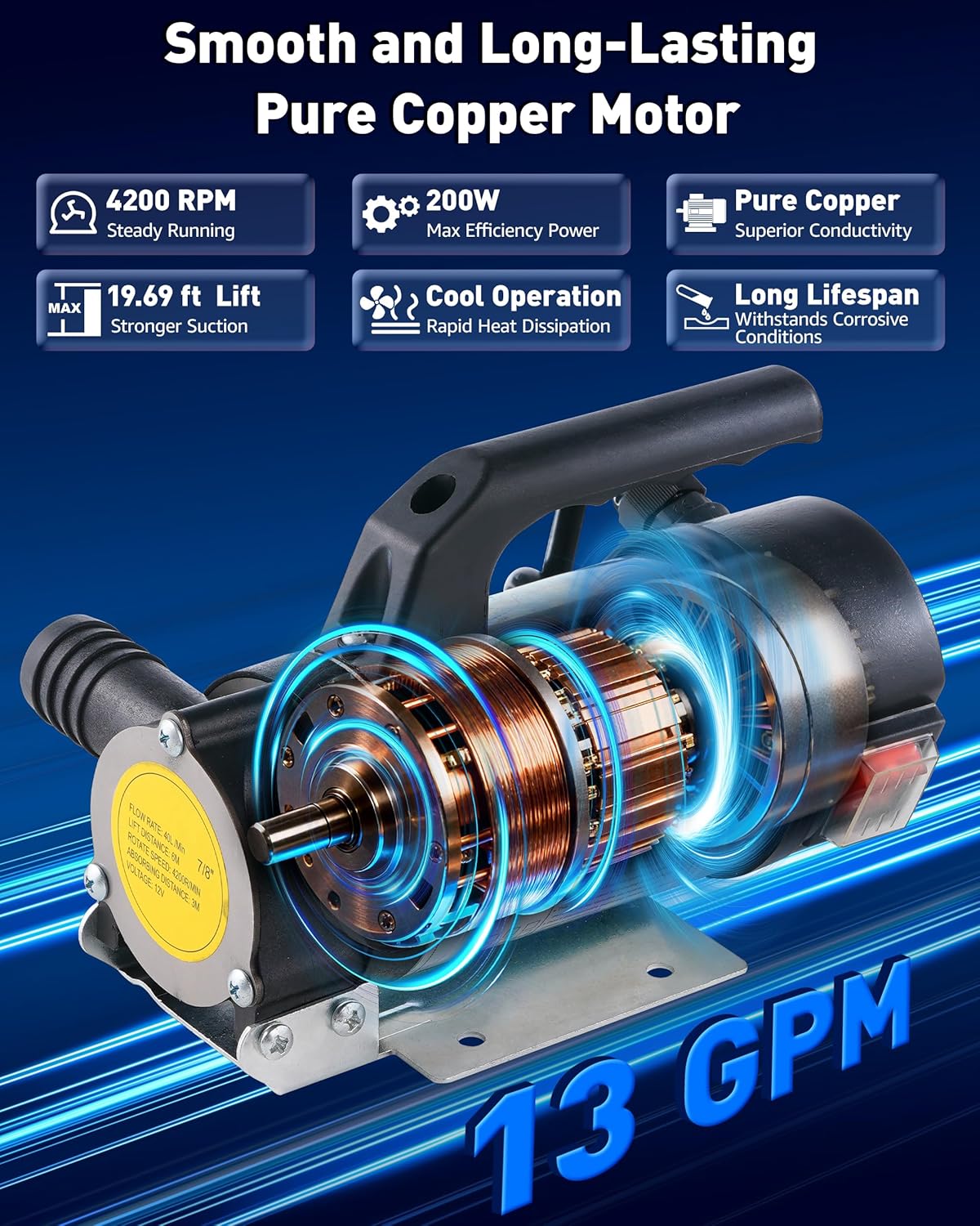 Electric Fuel Transfer Pump for Diesel, Kerosene, 12V 200W Diesel Transfer Pump, Professional Fuel Pump Kit with Nozzle & Hoses, Fuel Pump Kit for Boats, Machinery & Fuel Barrels