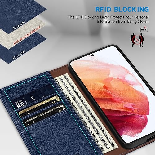 Miniatura 9 de ZZXX Funda tipo cartera para Samsung Galaxy S21 Ultra con bloqueo RFID, soporte de ranura para tarjetas, funda protectora de cuero magnético fuerte