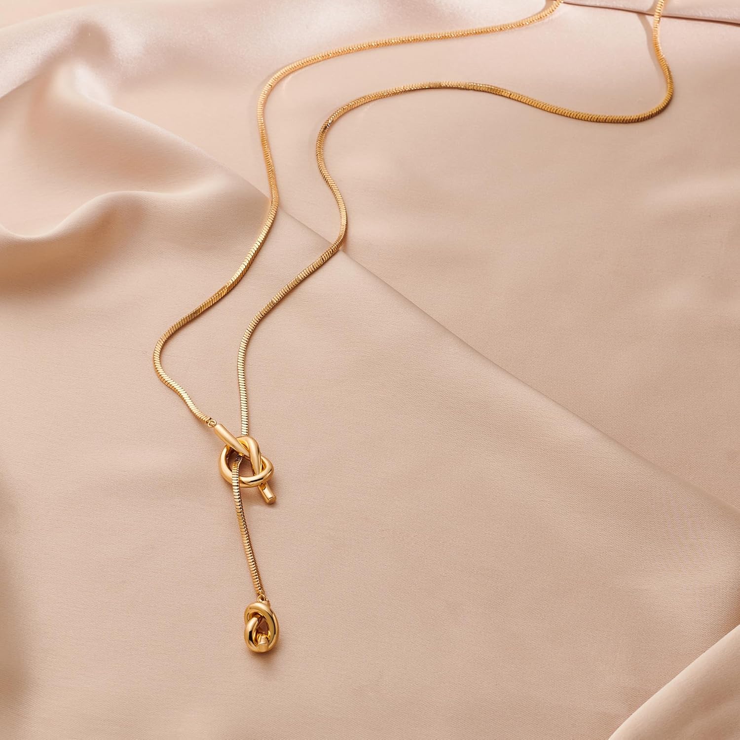 Lariat Necklace for Women Dainty Long Necklaces 14K Gold Plated Knot Drop Y Chain Simple Adjustable Trendy Jewelry Gifts - Image 6