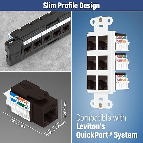 Miniatura 290 de Everest - Paquete de 50 conectores Keystone RJ45 Cat6 en ángulo de 45°, color blanco, conectores RJ45 hembra de perfil delgado, conector Keystone