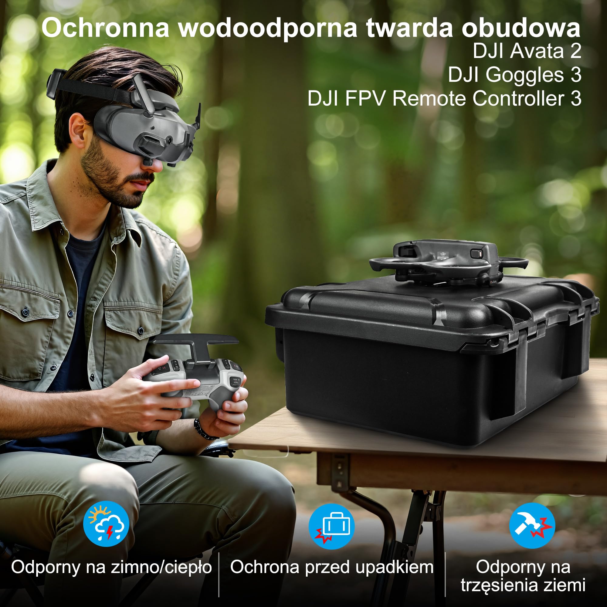 Lekufee Wodoodporna Twarda Walizka na DJI Avata 2 Drone, Fly More Combo, Goggles N3/3/Integra, RC Motion 3/2, FPV Remote Controller 3/2 i inne akcesoria (Tylko walizka)
