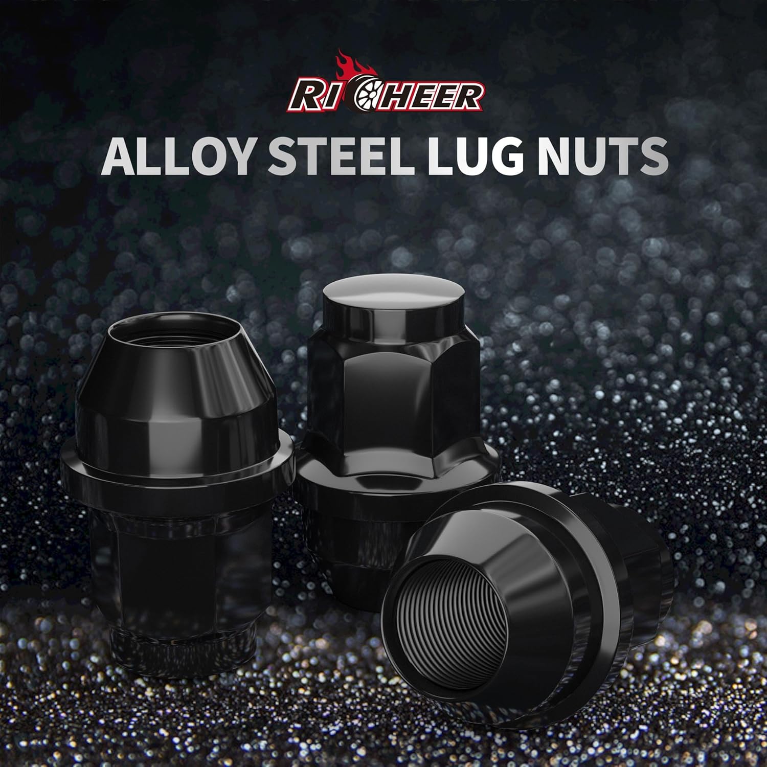 Richeer 24pcs M14x1.5 Lug Nuts for F150 One-Piece Black OEM Design Style Large Acorn Seat Replacement for 2015-2025 F150 Expedition Navigator Factory Wheels OE ACPZ1012B 611008