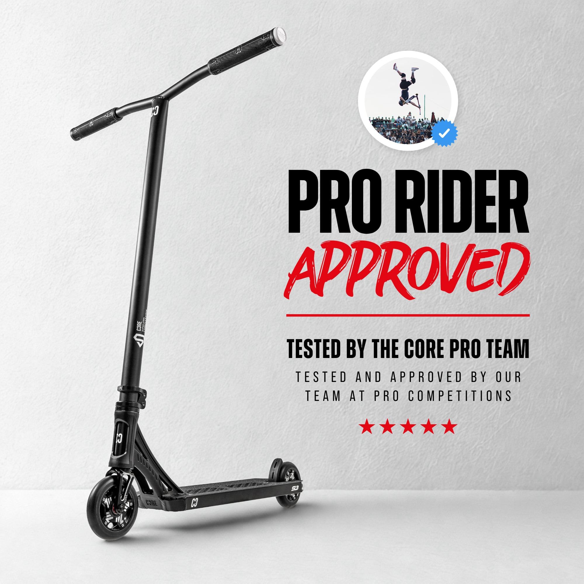 CORE SL3 Trottinette complète - Trottinette professionnelle pour tous les âges - Trottinette Pro pour enfants et adultes - Ready to Ride Trick - Noir