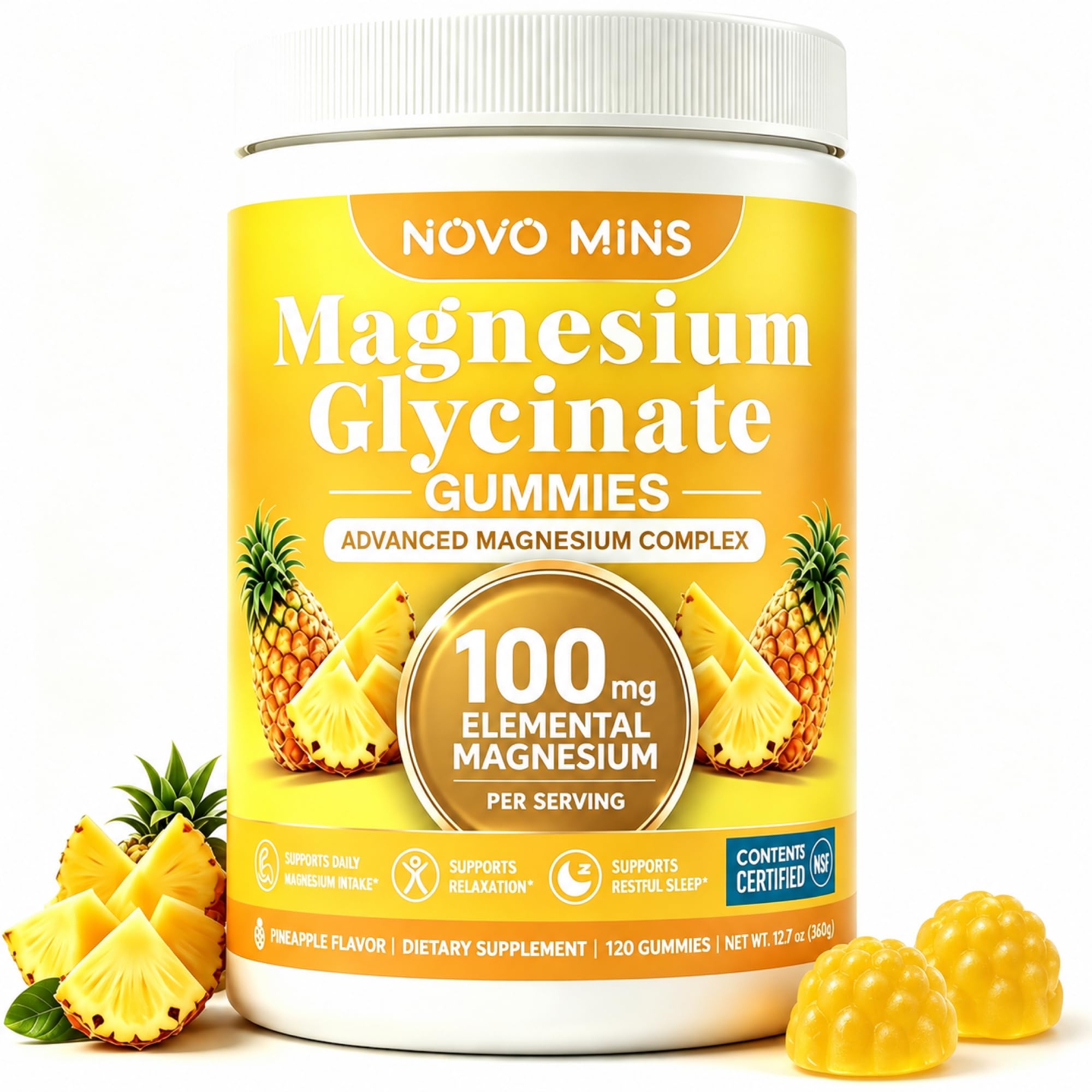 Magnesium Glycinate Gummies 1000mg - Sugar Free Magnesium Potassium Supplement with Vitamin D, B6, CoQ10 for Calm Mood & Sleep Support - 180 Mango Pineapple — Amazon image 9