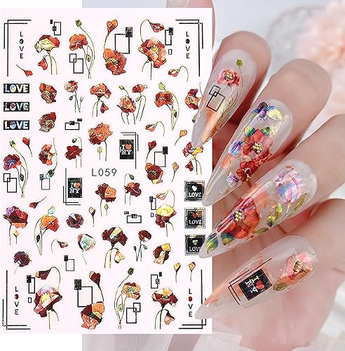 Miniatura 3 de 8 hojas de calcomanías de arte de uñas de flores de animales, calcomanías autoadhesivas 3D de mariposas, pavo real, suministros de arte de uñas,