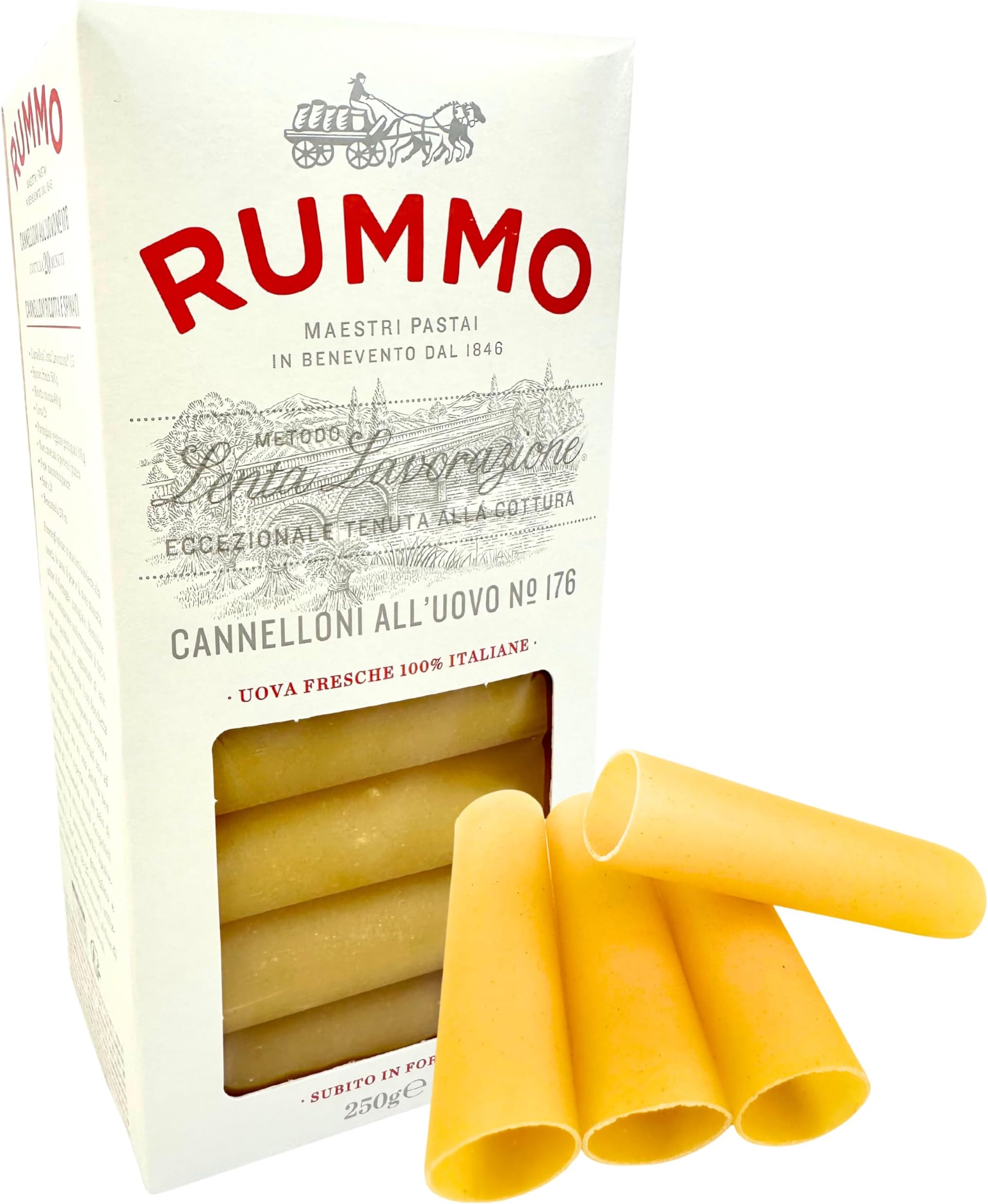Cannelloni Pasta 8.82 oz. (250g) Manicotti Shells - Large Pasta Tubes - Manicotti Shells for Stuffing - Canelones Para Rellenar - Cannelloni Tubes - Paccheri - Bronze Cut - Slow Dried