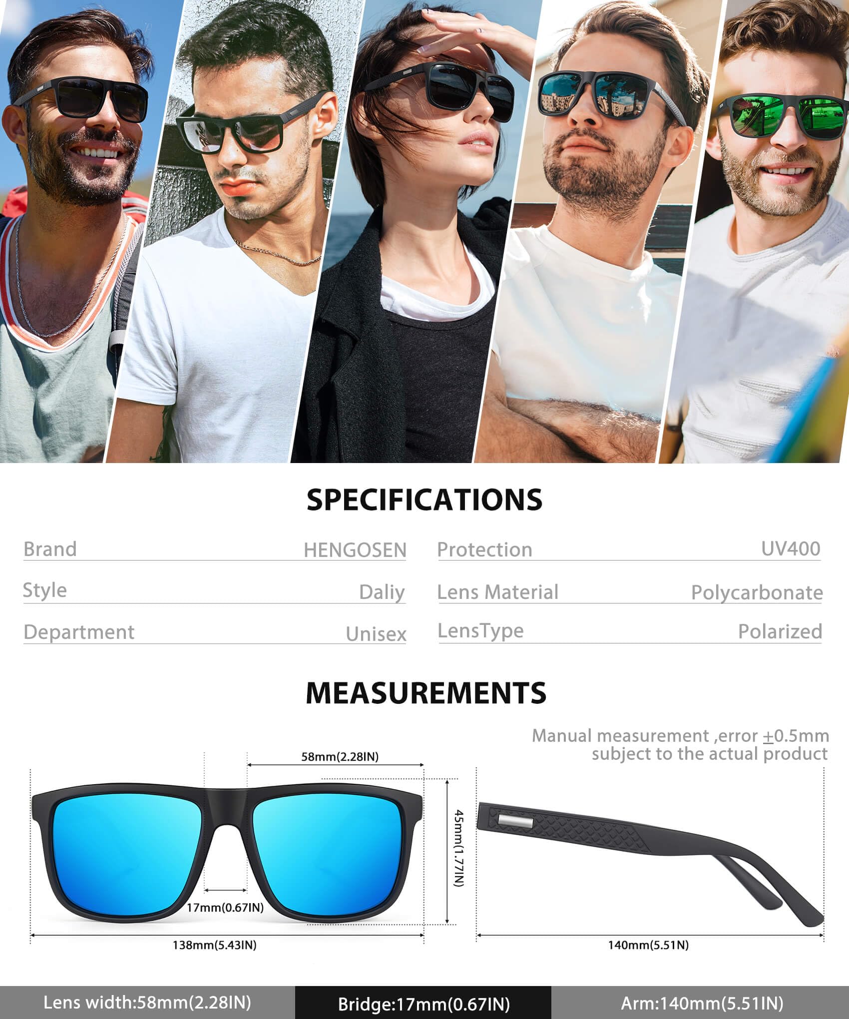 HENGOSEN Polarisierte Sonnenbrille für Herren, Sport: polarisierte Sonnenbrille, Laufen, Angeln, Fahren, Sonnenbrille mit UV-Schutz, 3 Stück