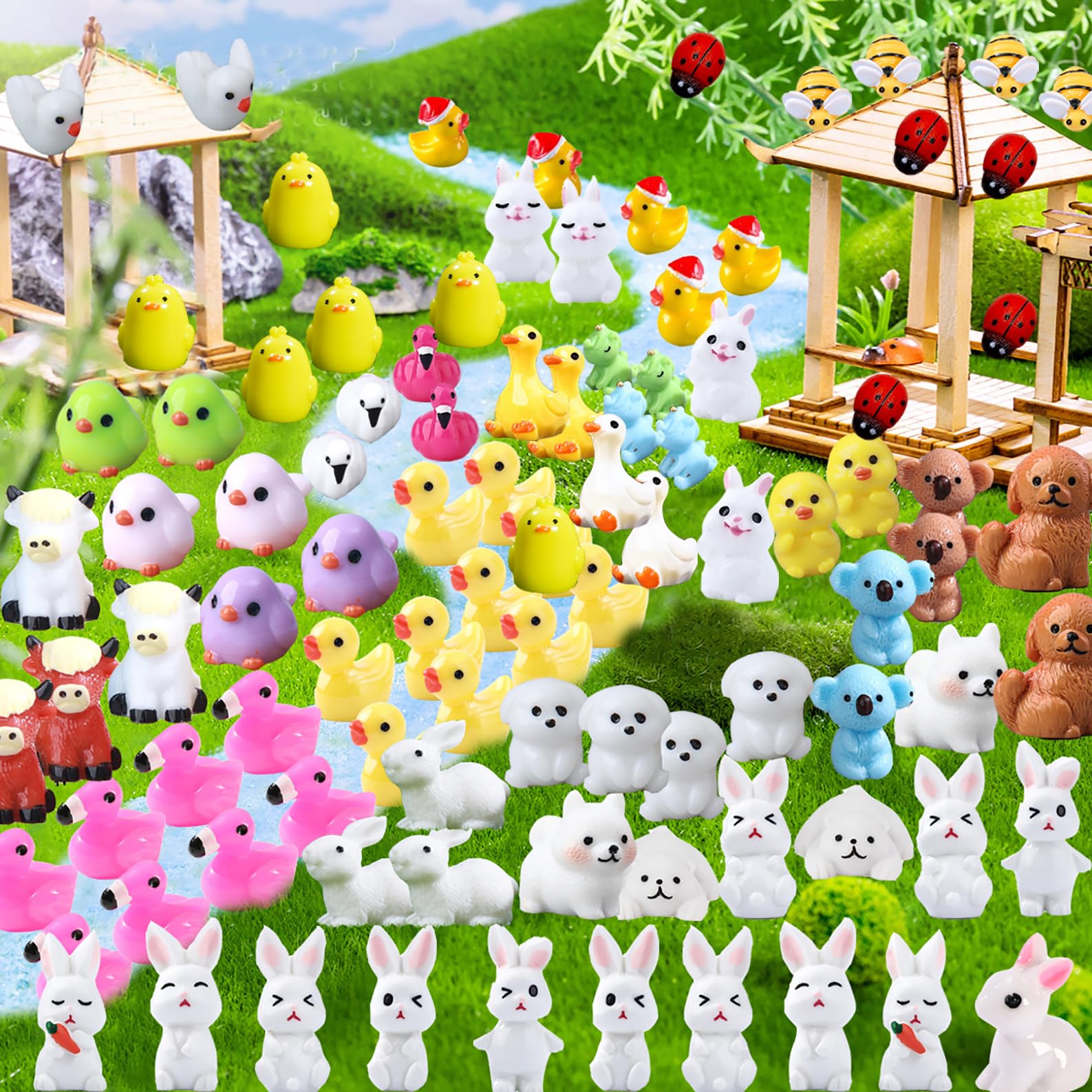 100pcs Mini Resin Figures Different Morphologies Tiny Resin Animals Miniature Little Small Animal for Dollhouse Hide Crafts Decor Aquarium Toys DIY Tank Potted Garden Landscape Accessory