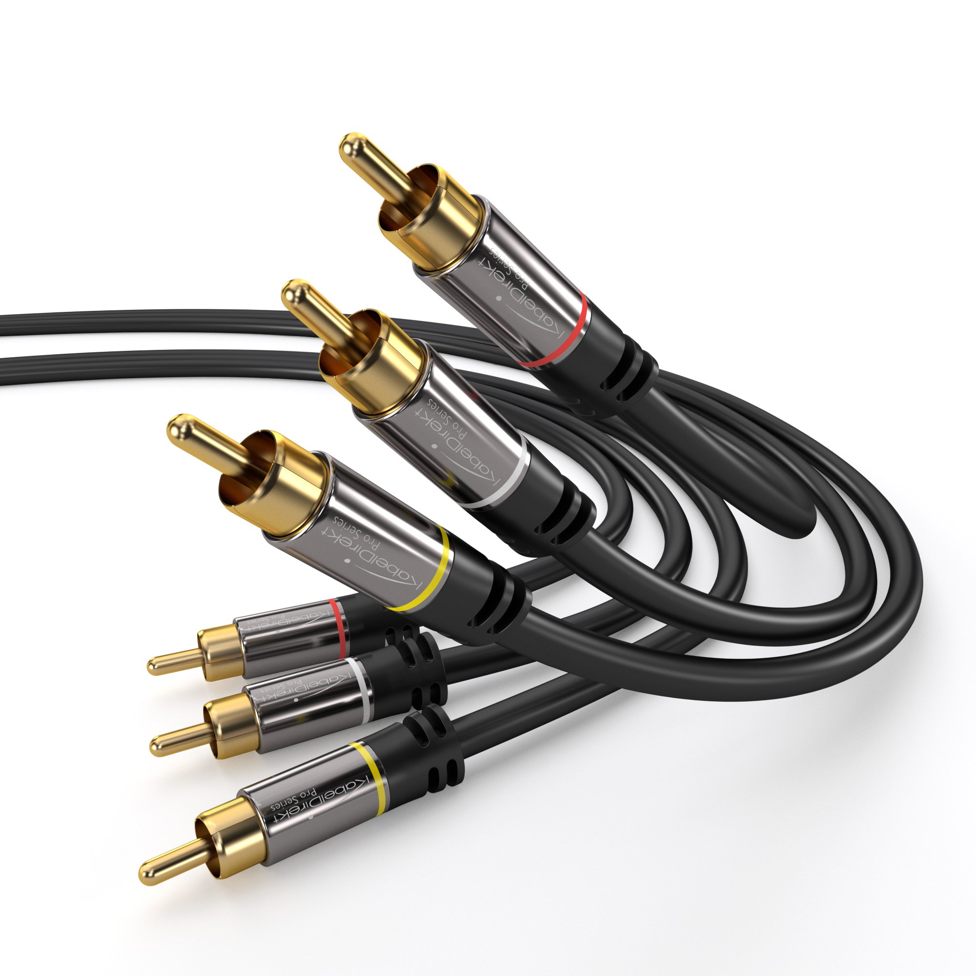 KabelDirekt Kabel AV, 2 m, 3 cinch na 3 cinch, audio/wideo (kabel koncentryczny, wtyczka RCA, audio stereo i kompozytowe wideo, do wzmacniacza/HiFi i kina domowego, Blu-ray/odbiornika, czarny)