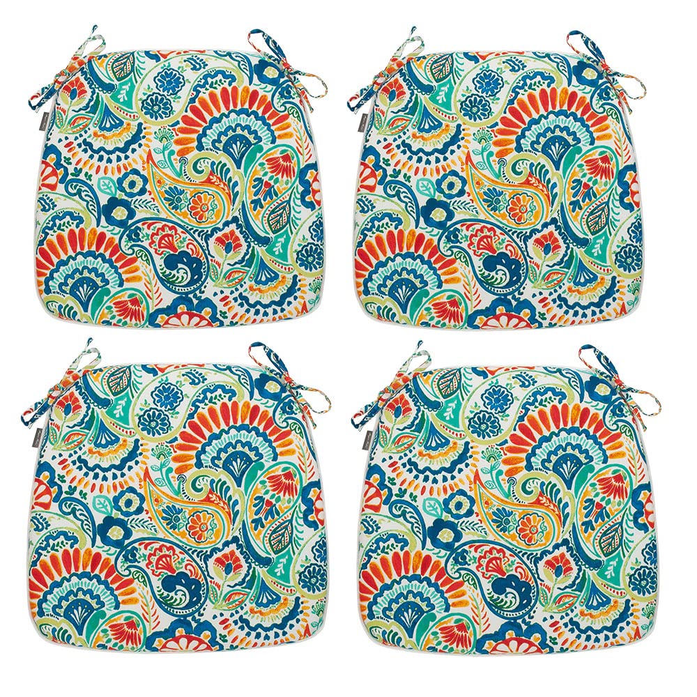 Photo 1 of 17"x16"x2" U-Shape Chair Cushions with Ties 4 Count, Outdoor Indoor Waterproof All Weather Seat Pads Decoration for Patio Garden Dining Office - Paisley Multi A Paisley Multi Set of 4