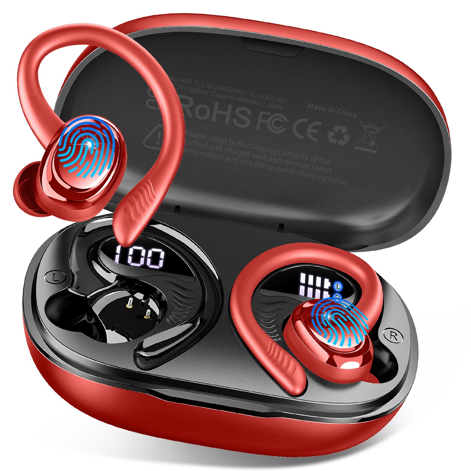 Auriculares Inalámbricos Bluetooth Deportivos, 2026 Auriculares Bluetooth 5.4 con 4 Mics, HiFi Estéreo, 50H Cascos Inalambricos Correr con Cancelación de Ruido,Cascos Bluetooth IP7 Impermeable/USB-C