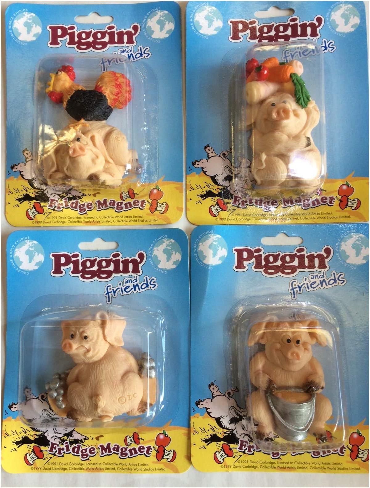 Piggin and Friends Set of 4 Collectible World Studios Fridge Magnets