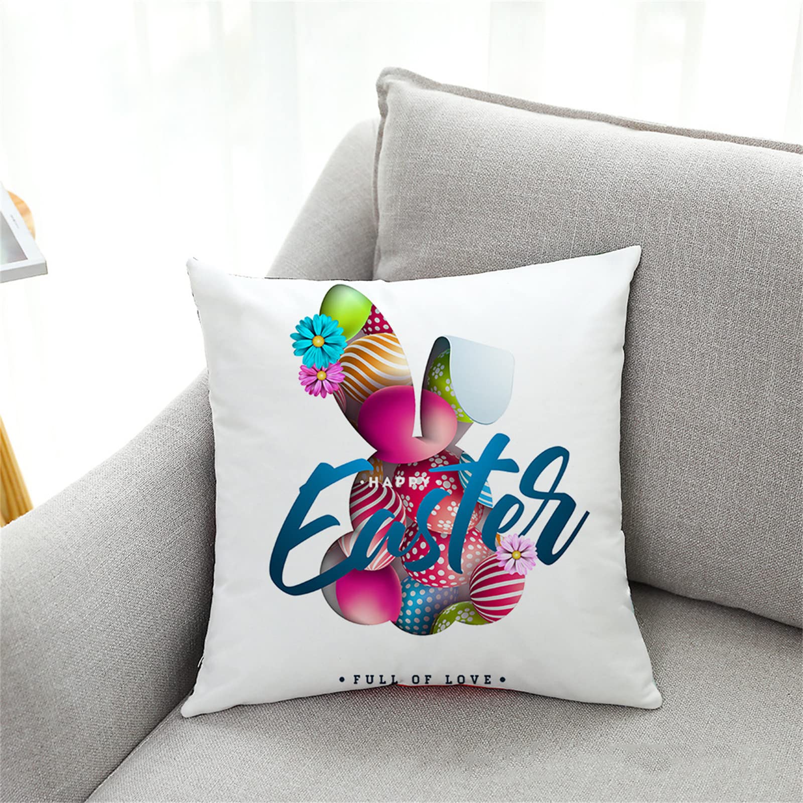 4 sztuki dekoracyjnych poszewek na poduszki, 55 x 55 cm, nowoczesny design dwustronny nadruk poszewka na poduszkę do ogrodu na zewnątrz patio ławka salon sofa dekoracja domu poszewka na poduszkę Happy Easter 56 x 56 cm