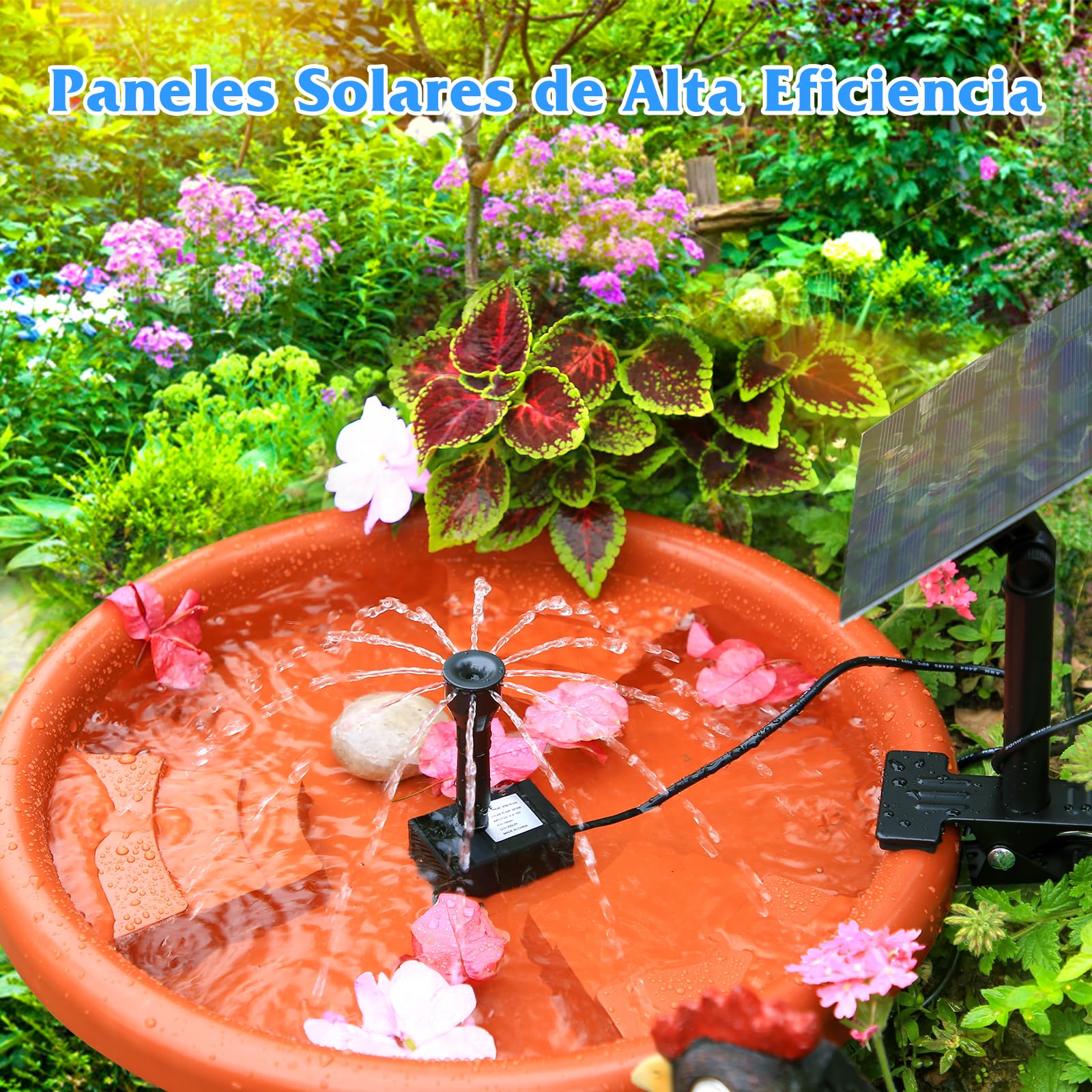 Fuente Solar 2,5W Baño de Pájaros Bomba Desmontable Actualizada con Clip de Fijación con 6 Efectos de Pulverización para Riego de Aves, Decoración de Jardine