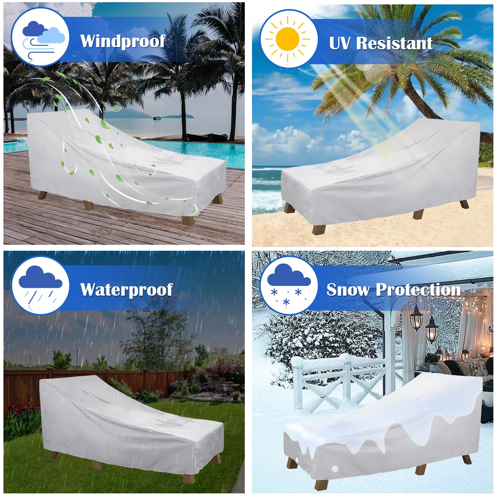 Housse de protection imperméable pour chaise longue 210D Oxford 210D - Housse de protection en tissu pour chaise longue - 210 x 75 x 40 x 80 cm