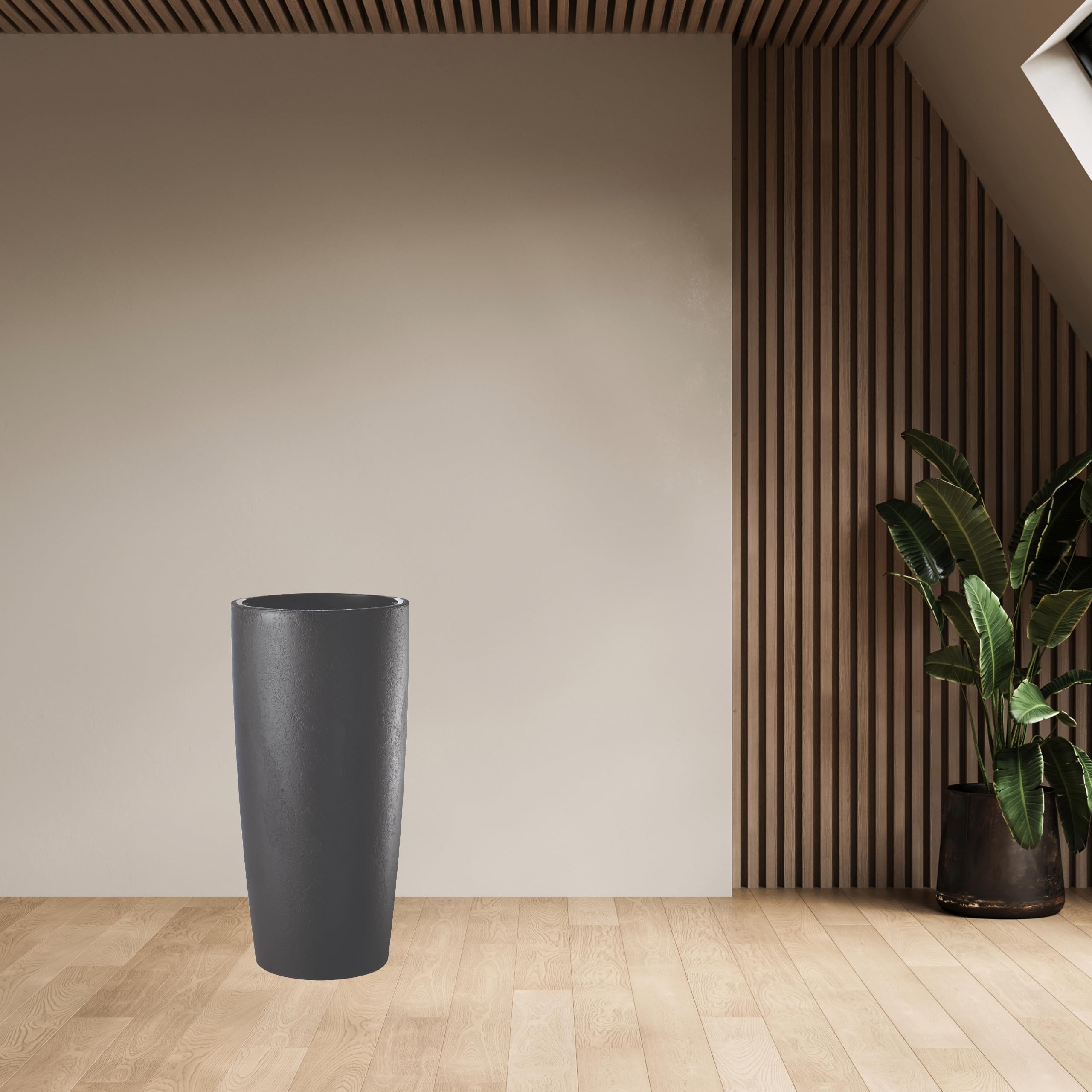 TECNOKIT Pot de Fleurs Haut Erba Musa Matte 35x90 cm Anthracite | Jardinière Moderne Effet Ciment avec Soucoupe Amovible | Résistant UV et Gel pour Intérieur, Terrasse, Balcon, Jardin