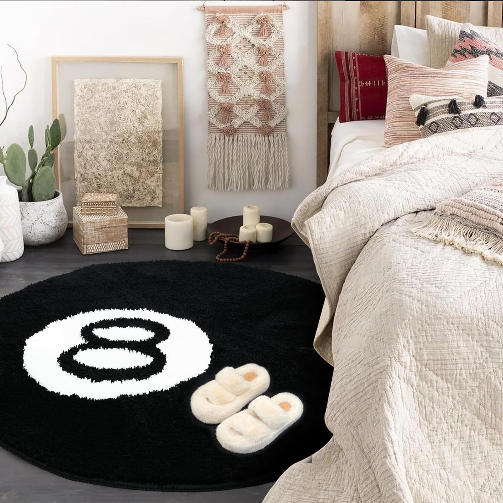 8 Ball Billar Alfombra, con Tufting suave con Anti-Rutsch, Lavable a máquina 80x80cm Redondo en Negro Cool Rugs, Para Decoración Streetwear Dormitorio Juvenil