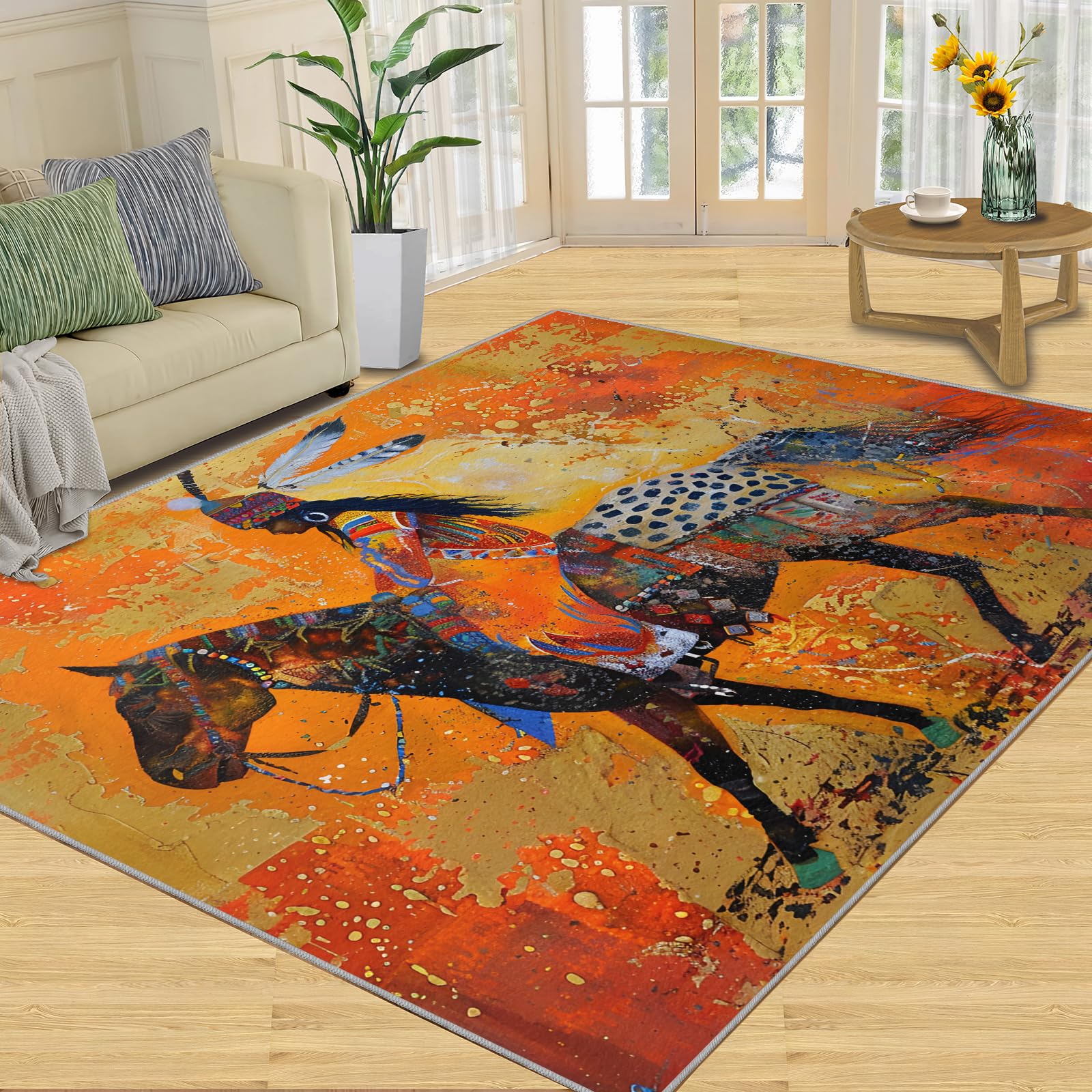 Tapis amérindien pour salon chambre tapis aztèque lavable antidérapant