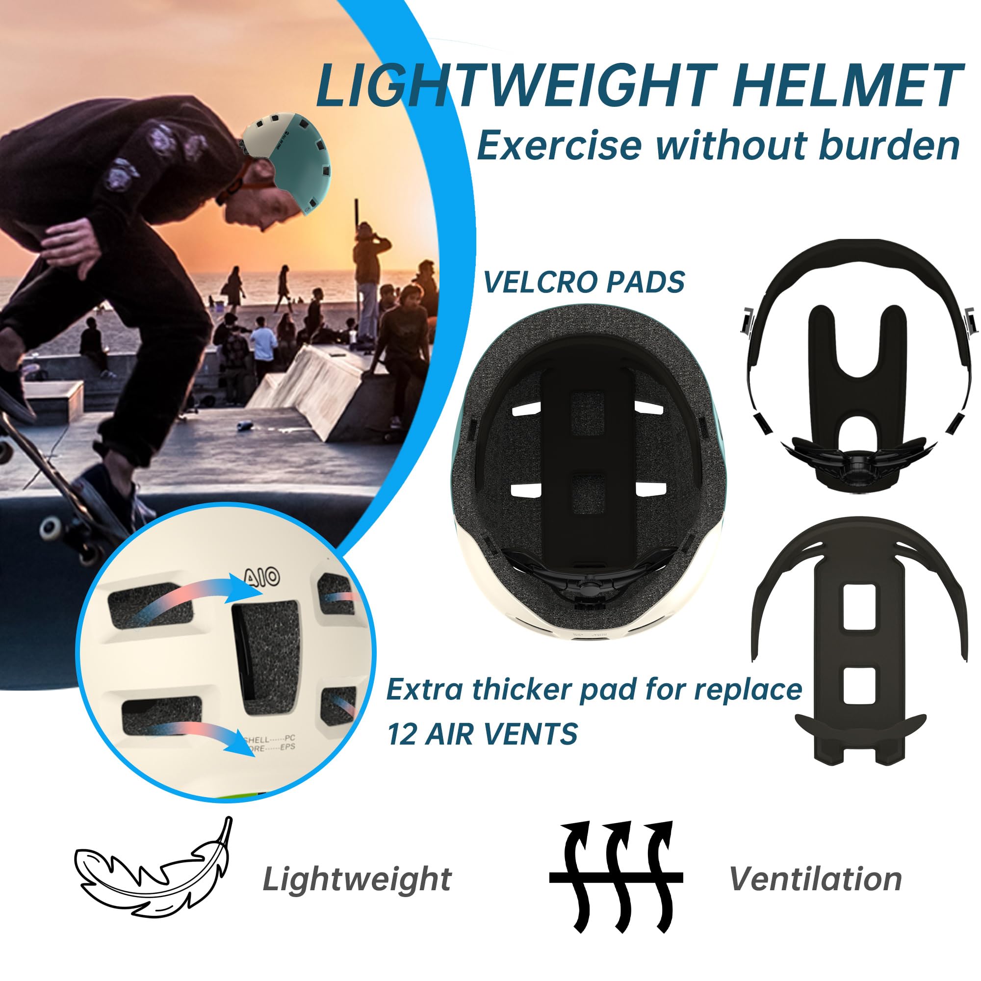 Casque de Vélo Léger pour Enfants Hommes Femmes 3 Tailles Skateboard Scooter BMX