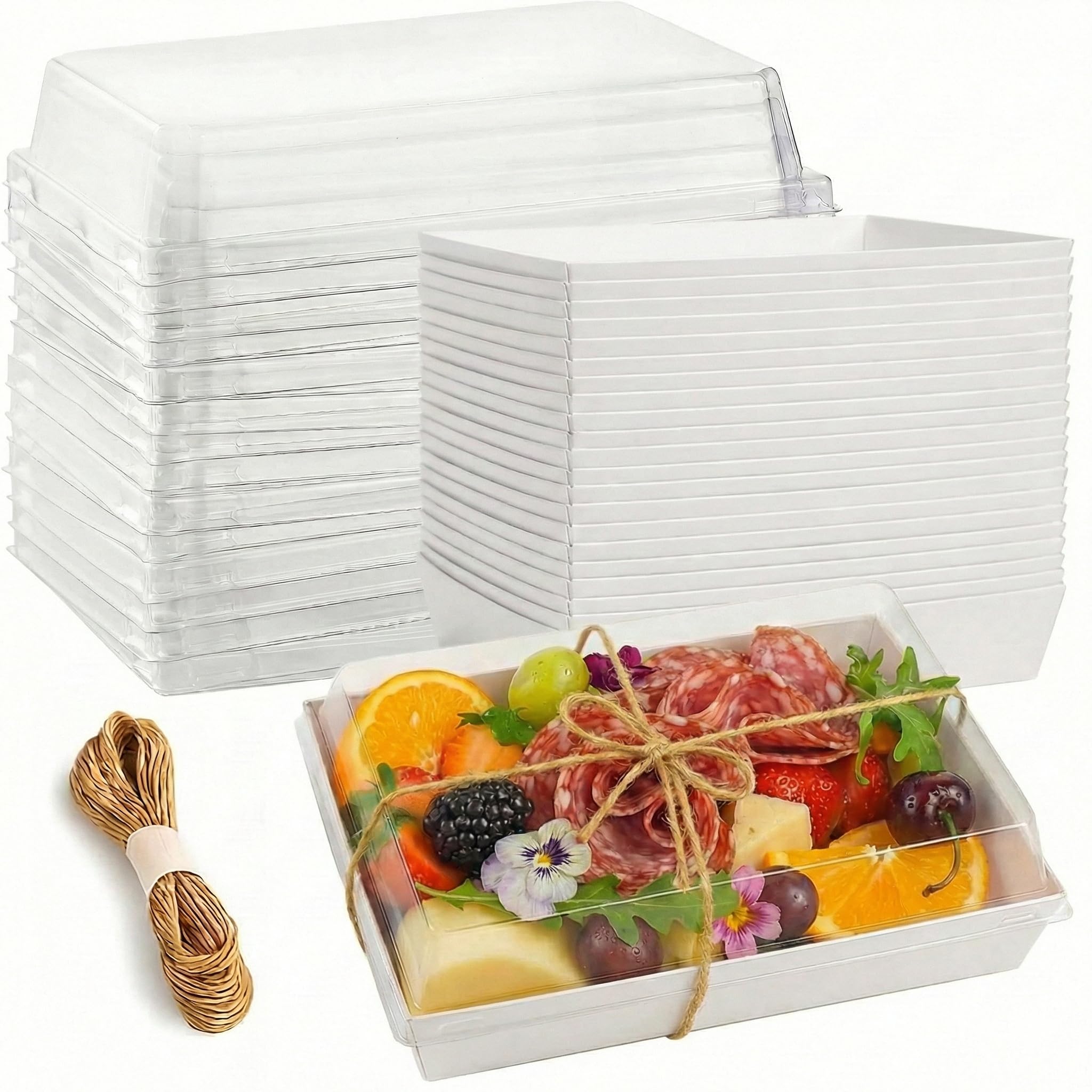 50 Pack 8x6in Charcuterie Board Boxes with Clear Lids, Paper Containers