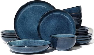 Pokini Stoneware Dinnerware Sets for 4, 16pcs Plates and Bowls Sets Dishes | Reactive Glaze Ceramic Dish Set, Microwave & Dishwasher Safe, Highly Chip and Crack Resistant Dishware sets, Starry Blue