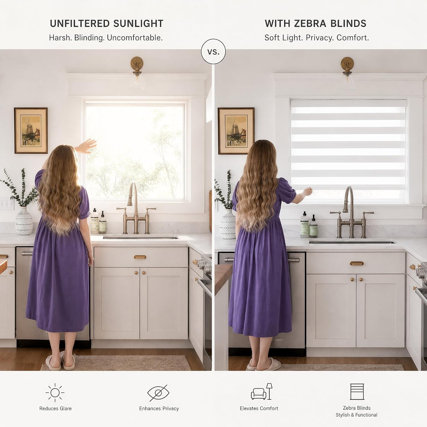 Cordless Zebra Blinds for Indoor Windows Blackout Roller Shades Free Stop