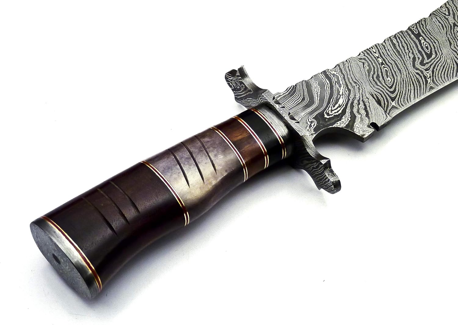 BK-3039 Handmade Damascus Steel 15 Inches Damascus Steel Hunting Knife - Beautiful Rose Wood & Bone Handle