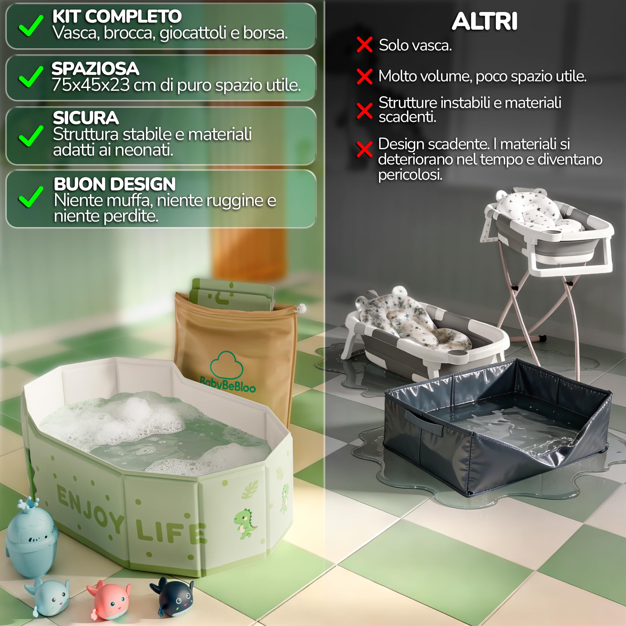 Set Vasca da Bagno Pieghevole Bambini - vasca da bagno bambini con accessori - bagnetto bambini portatile viaggio - vasca pieghevole neonato antiscivolo - kit completo con giochi e borsa