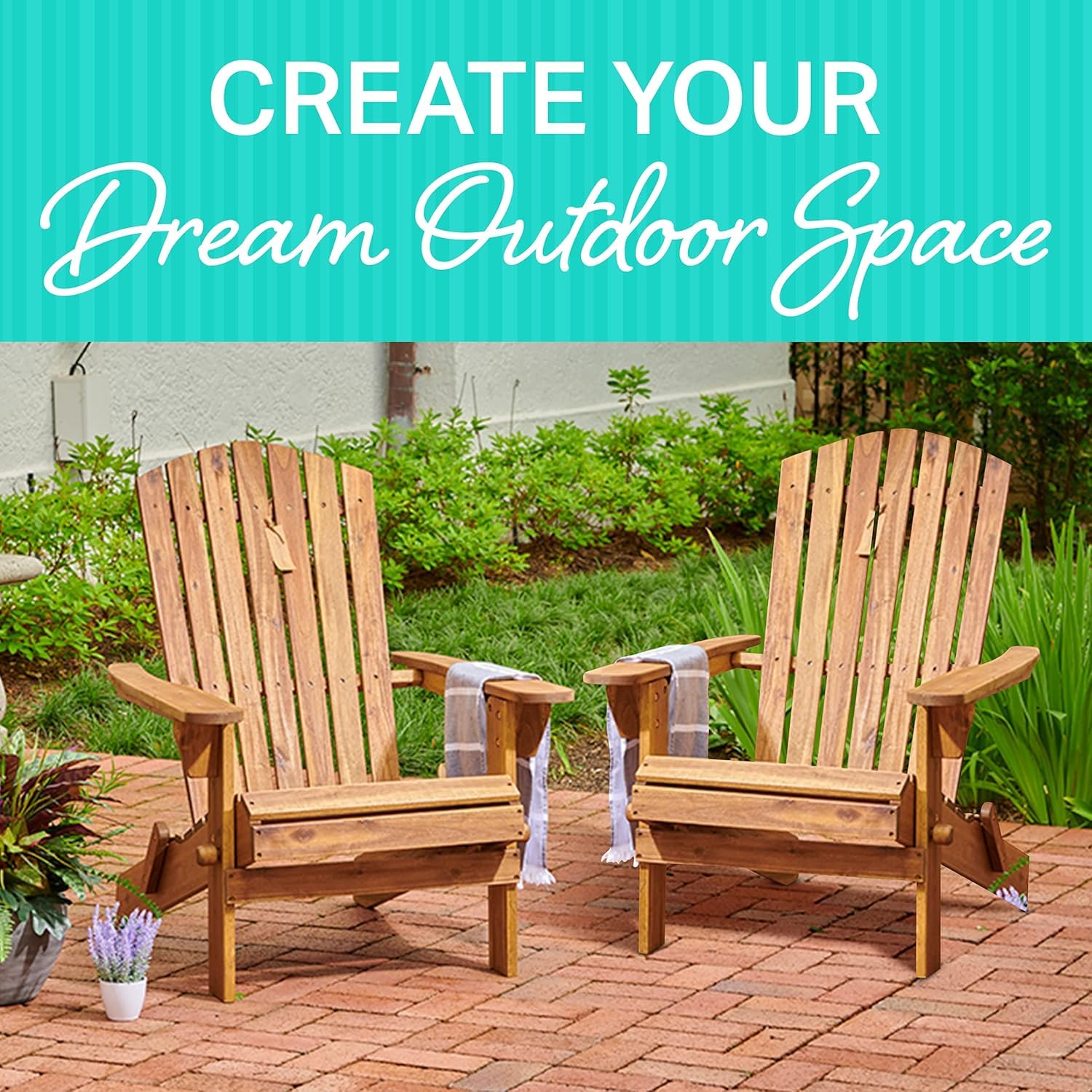 Silla Adirondack de madera maciza natural, silla plegable para hoguera para césped, jardín, patio, balcón y exteriores, sillas de jardín Adirondack plegables con reposabrazos anchos y