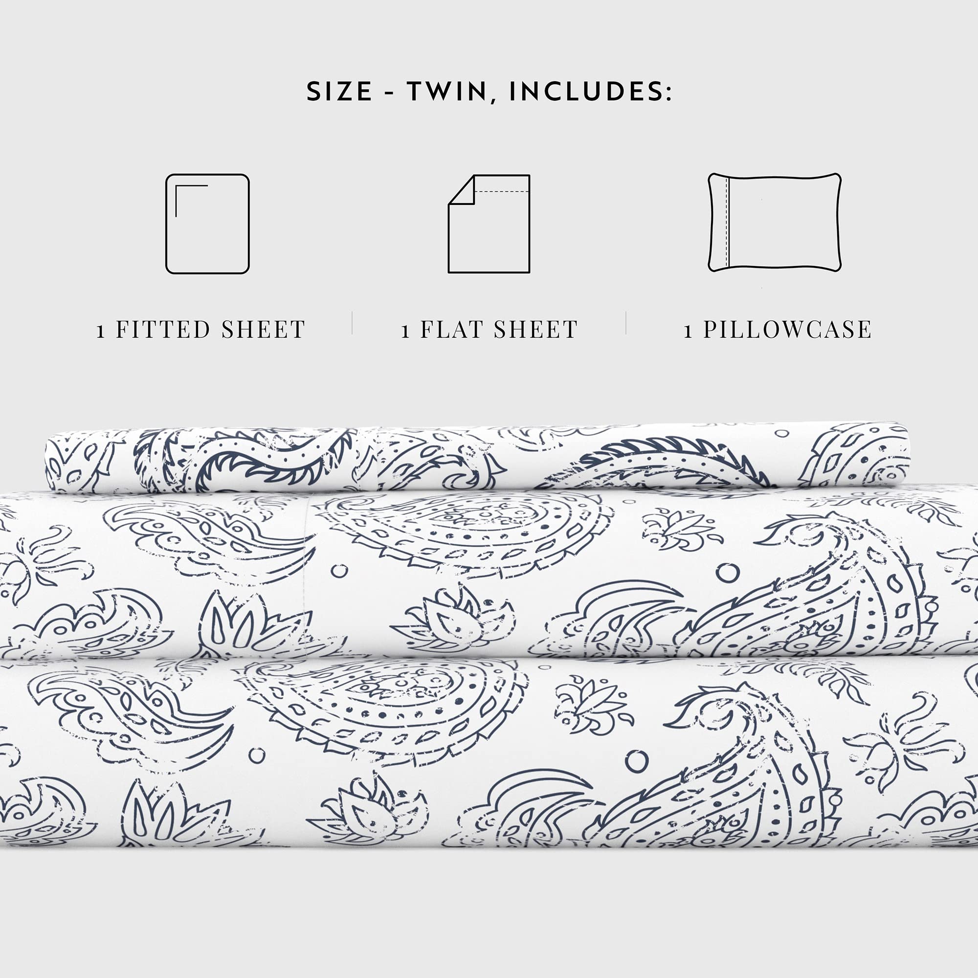 Linen Market 3 Piece Twin Bedding Sheet Set (Navy Floral) - Image 4