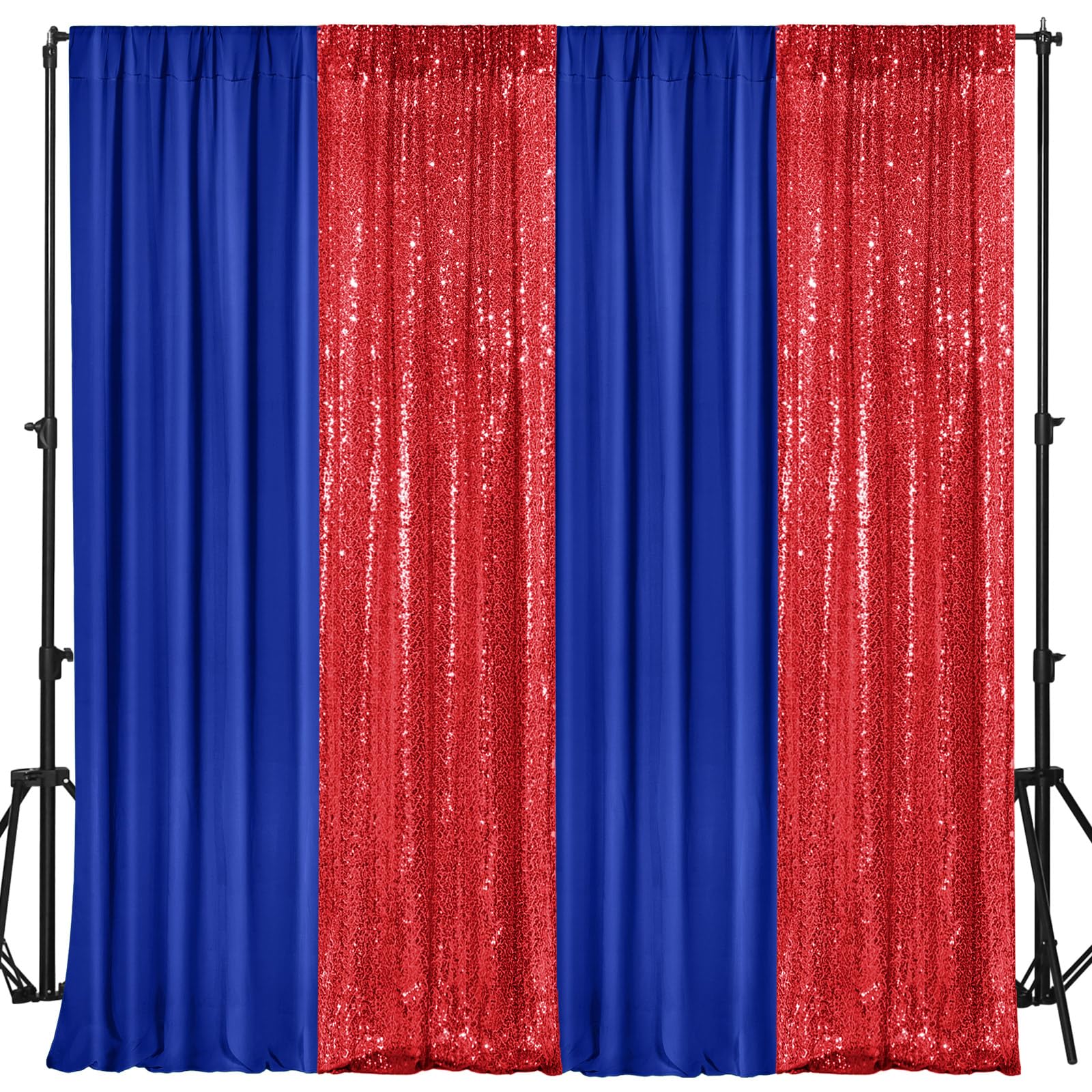 VitalCozy 4 Panels Backdrop Curtains 2 Pcs 4 x 10 ft Sequin Glitter 2 Pcs 7 x 10 ft Chiffon Photo Background Curtains for Valentine's Day Wedding