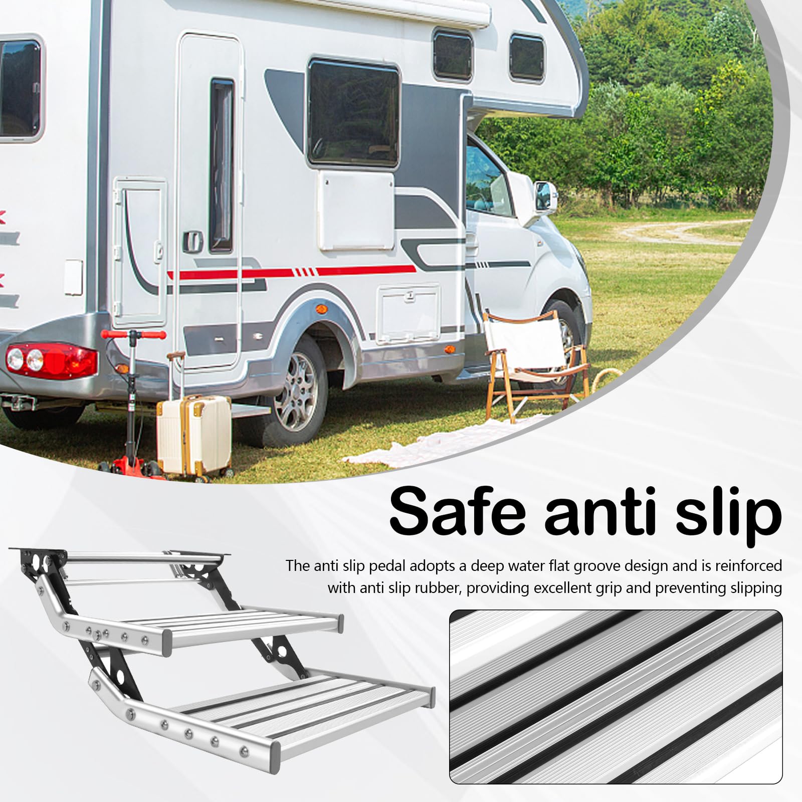 Escalón De Dos Escalones para Autocaravana, Escalera Plegable Manual De Aleación De Aluminio De Un Solo Escalón Pedal Telescópico Extensible Antideslizante para Autocaravana Remolque De Viaje