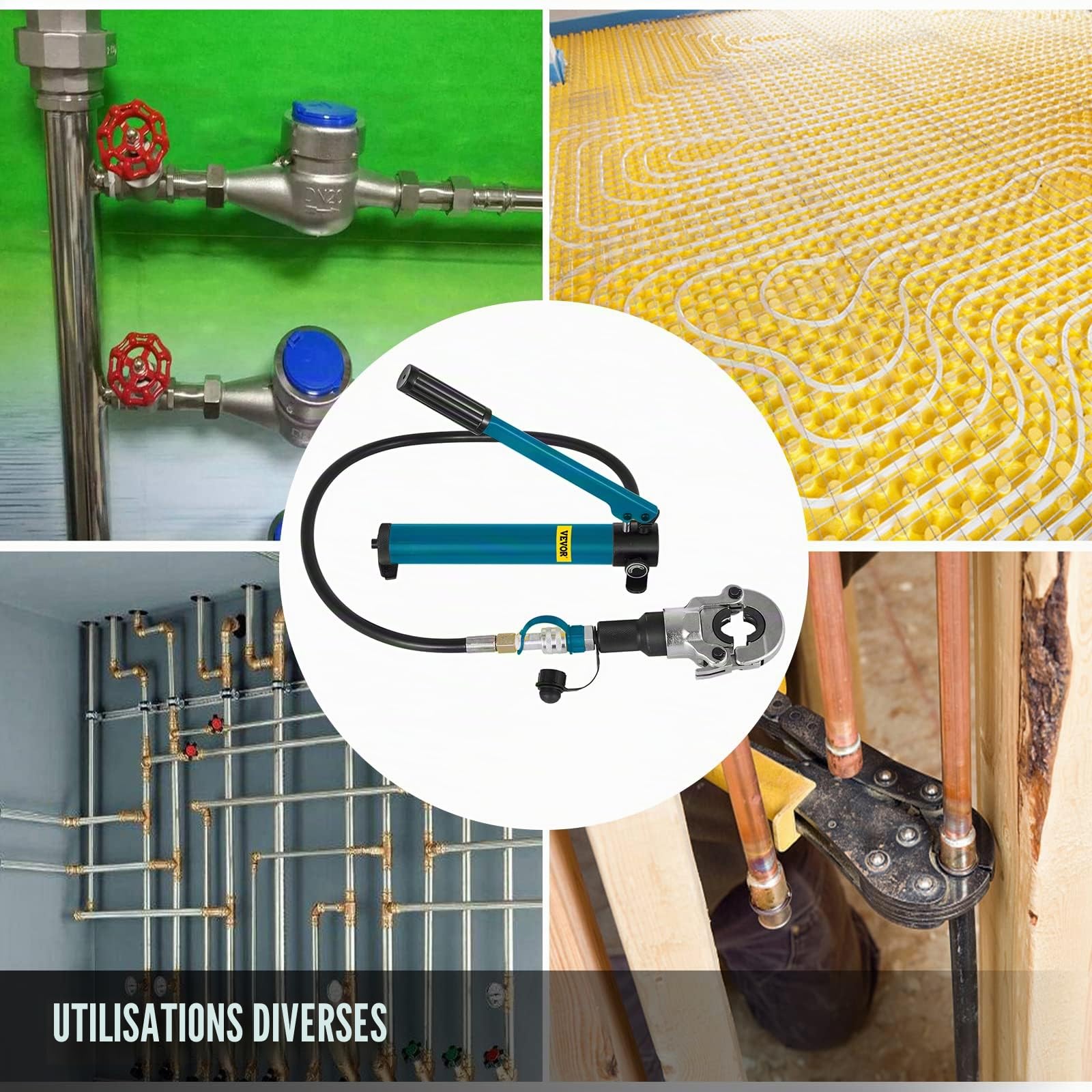 VEVOR Pince à Sertir Hydraulique Forme TH/V 12-28/16-32 Kit de Pince de Sertissage Multicouche Force de Pression 6 T Sertisseuse Tête Pivotante à 360°, avec Bouteille pour Tuyaux PE PEX PB
