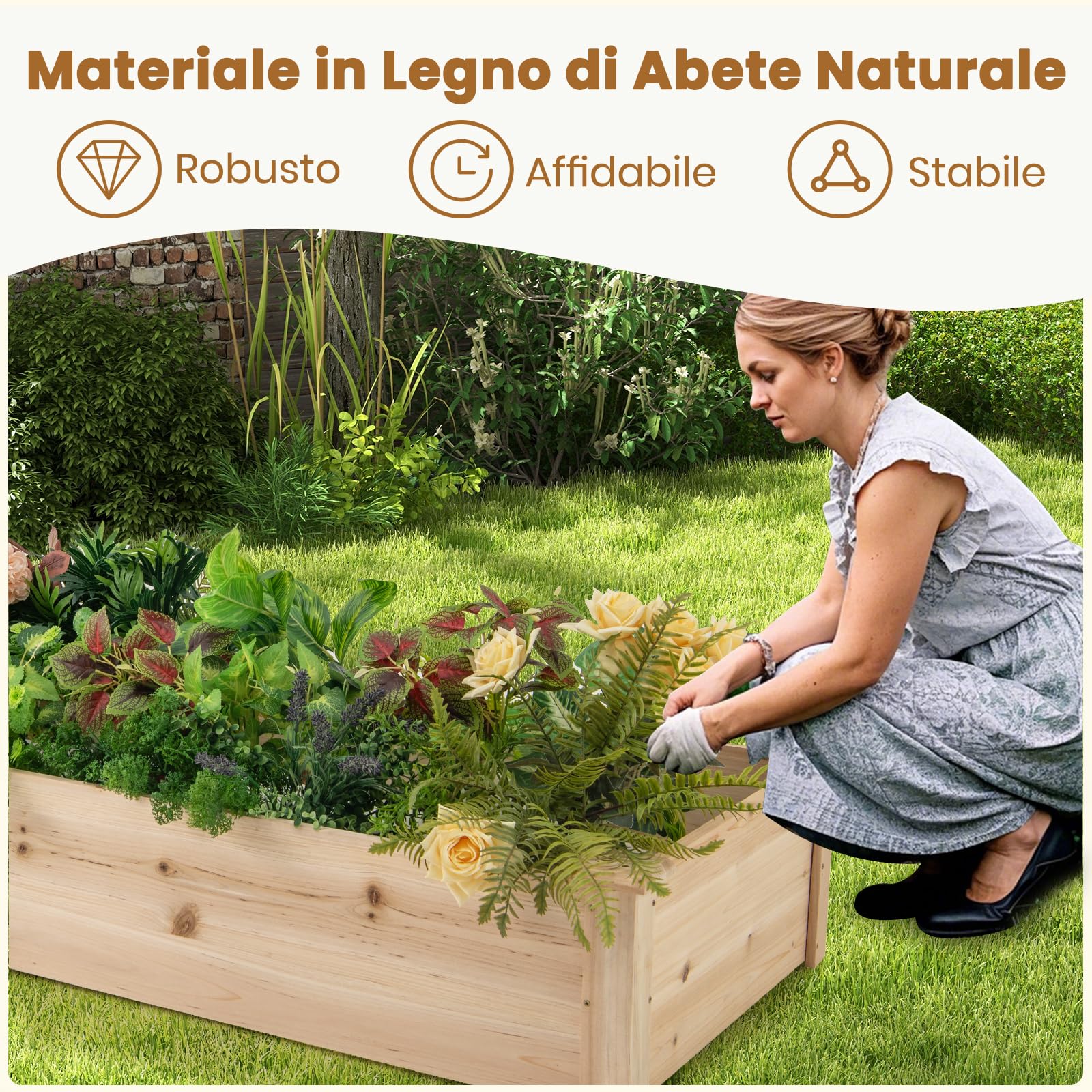 RELAX4LIFE Huerto Urbano Terraza 228x62x25cm de Madera de Abeto con 1 Compartimento Grande y 6 Pequeñas, Mesa de Cultivo con Divisores Extraíbles para Verduras, Frutas, Hierbas y Flores (Natural)