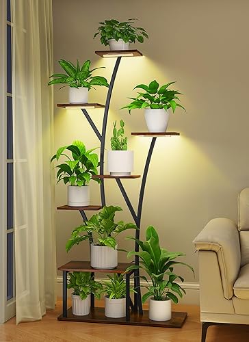 Soporte para plantas de 7 niveles con luz de crecimiento para plantas de interior, soporte alto de 60 pulgadas para flores de interior, estantes