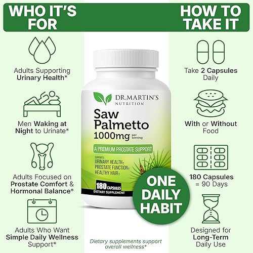 Miniatura 6 de USA Grown Saw Palmetto | 180 Capsules Prostate Health Supplement | Hair Growth for Men & Women | Support to Help Maintain Normal Urination Frequency